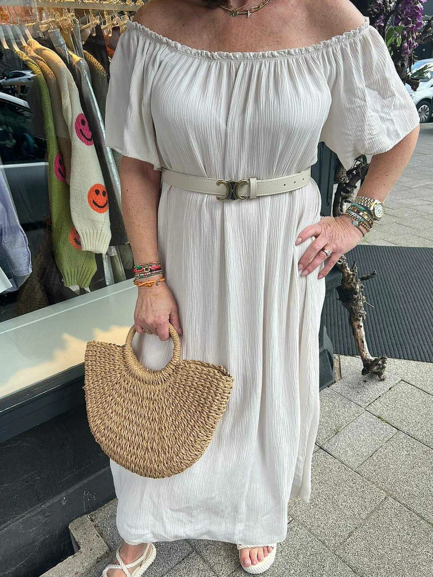 LOF Boutique Jurken>Annabel Off Shoulder Maxi Dress Off White