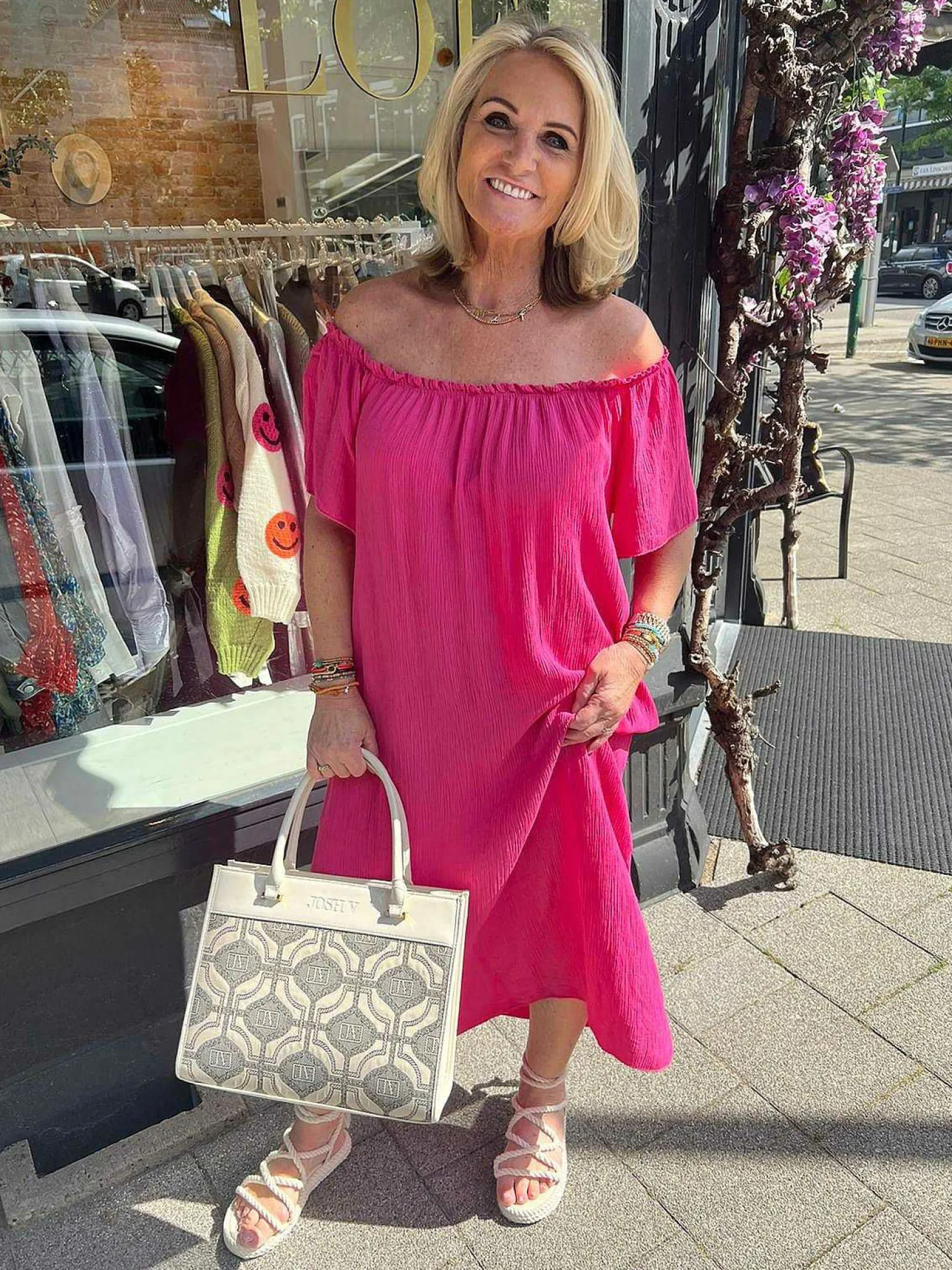 LOF Boutique Jurken>Annabel Off Shoulder Maxi Dress Pink