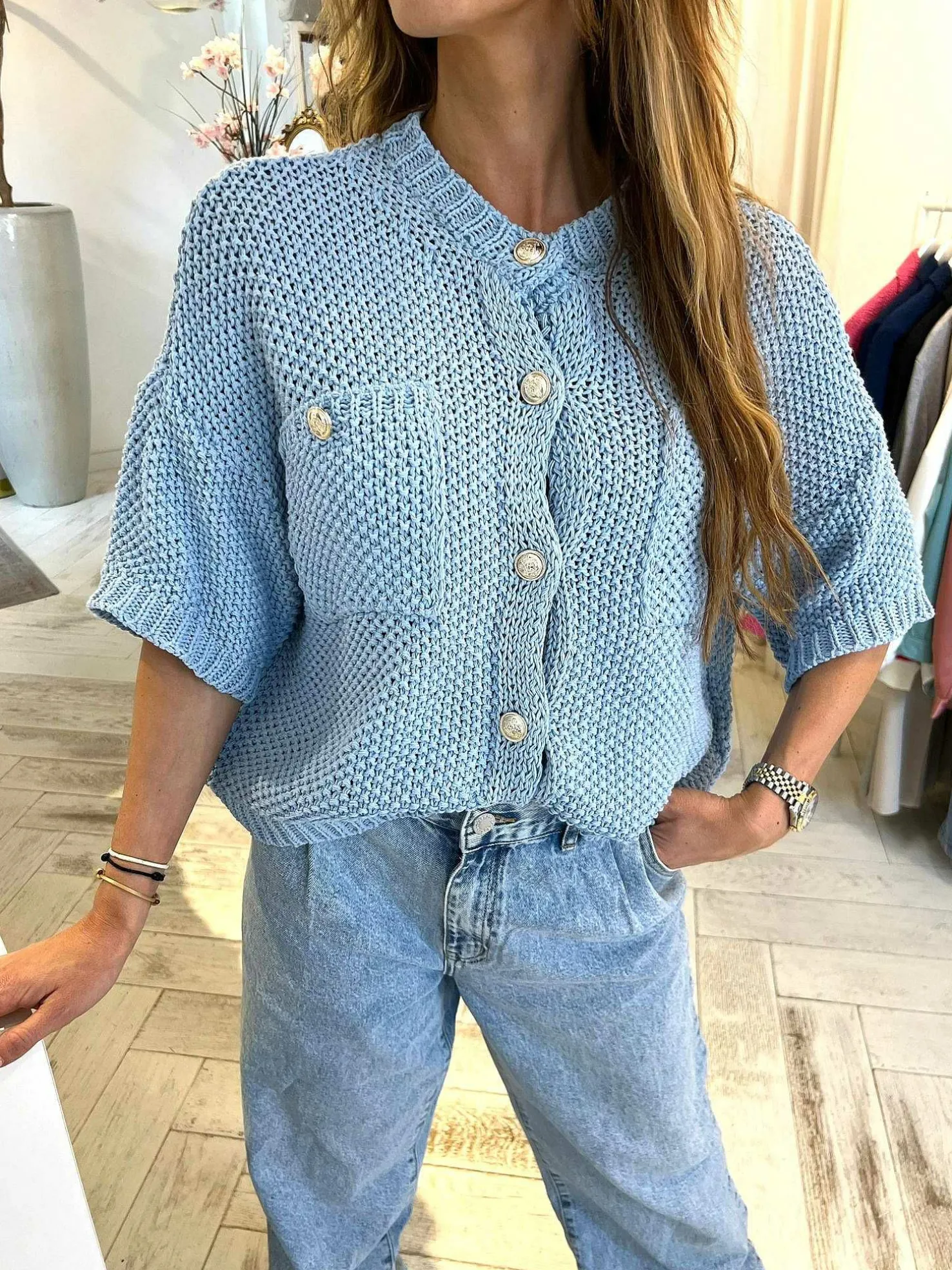 LOF Boutique Vesten>Aya Vest Baby Blue