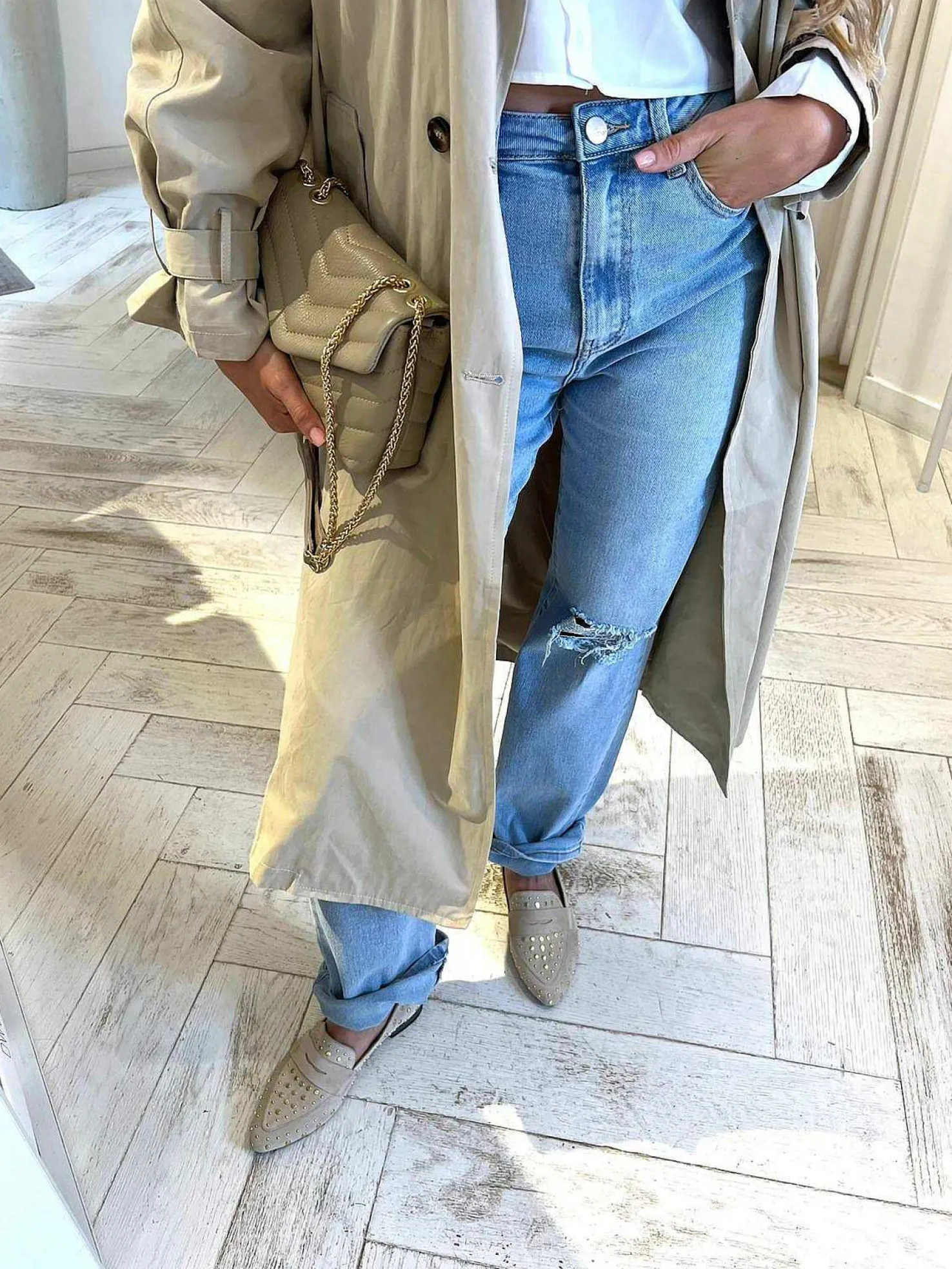 LOF Boutique Loafers>Babouche Loafers All Over Studs Beige