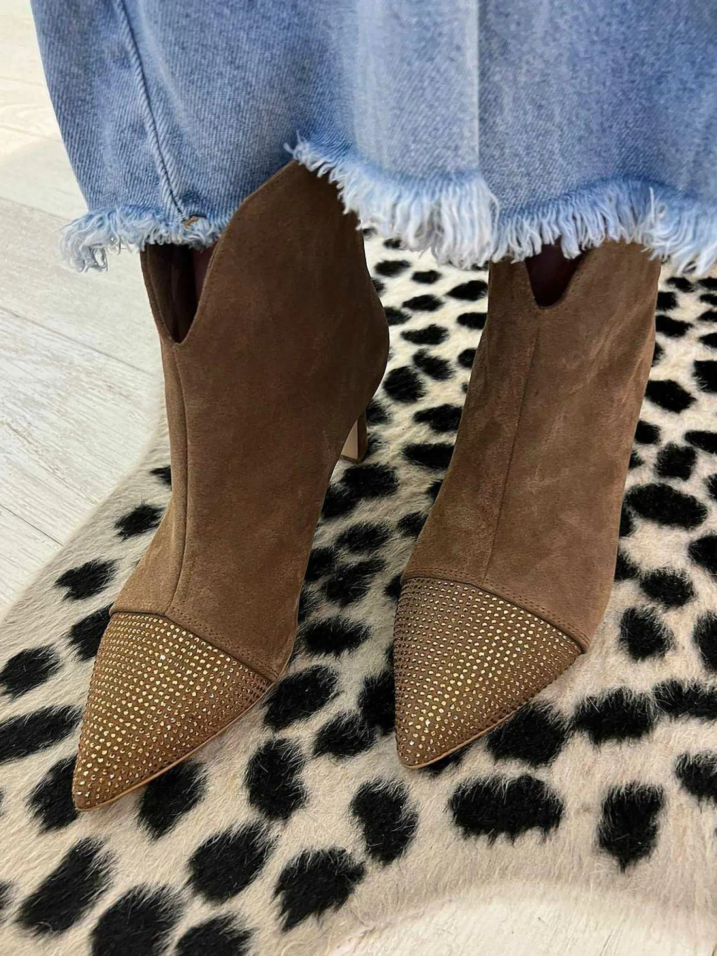 LOF Boutique Hakken>Babouche Yasmin Strass Ankle Boots Choco