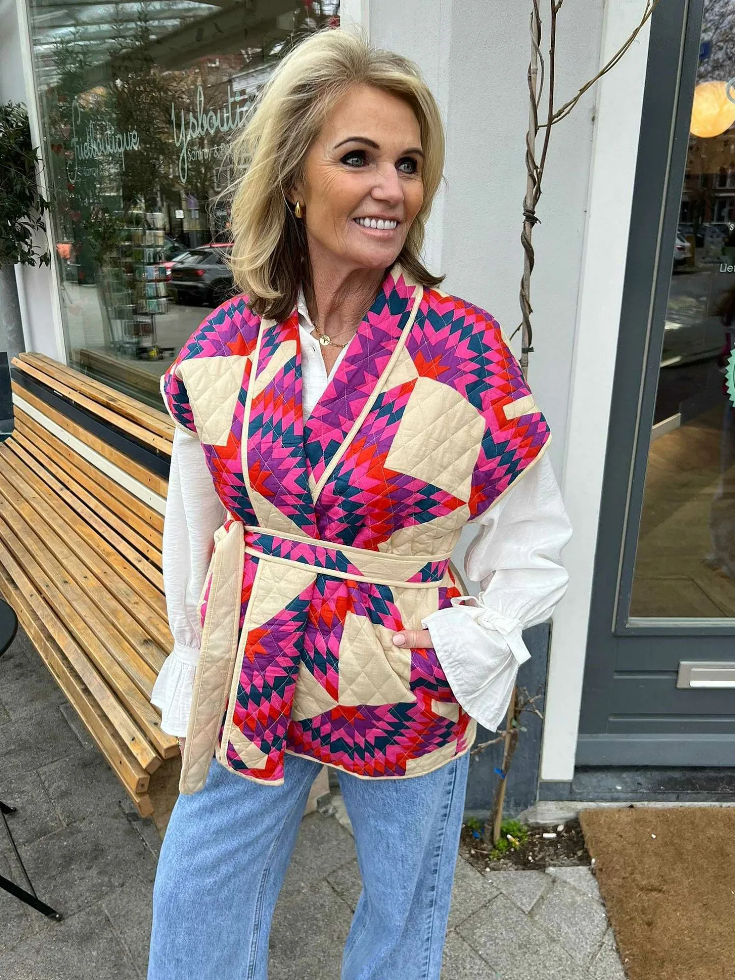 LOF Boutique Gilets>Beky Aztec Gilet Beige