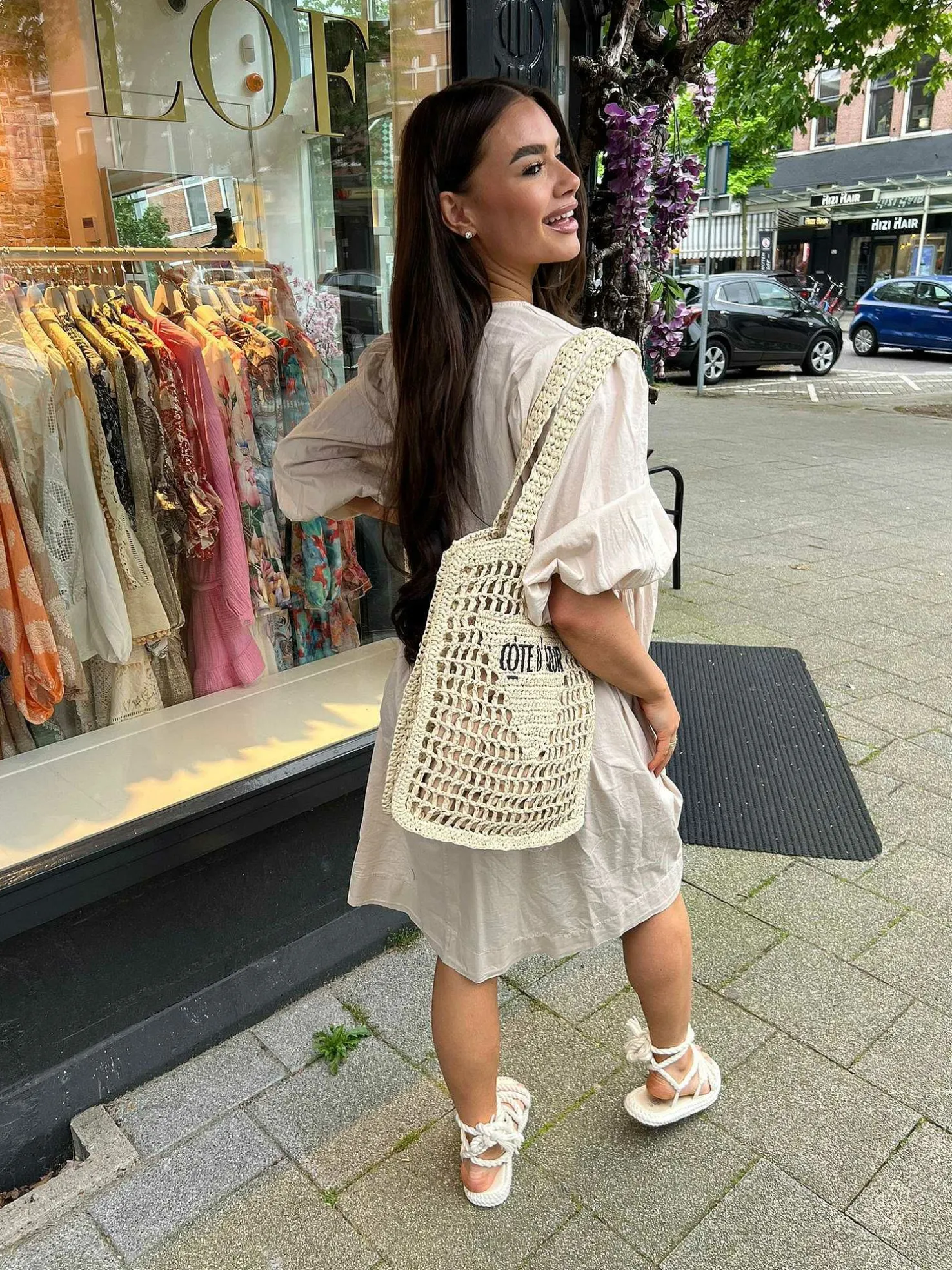 LOF Boutique Jurken>Bibi Bow Dress Beige