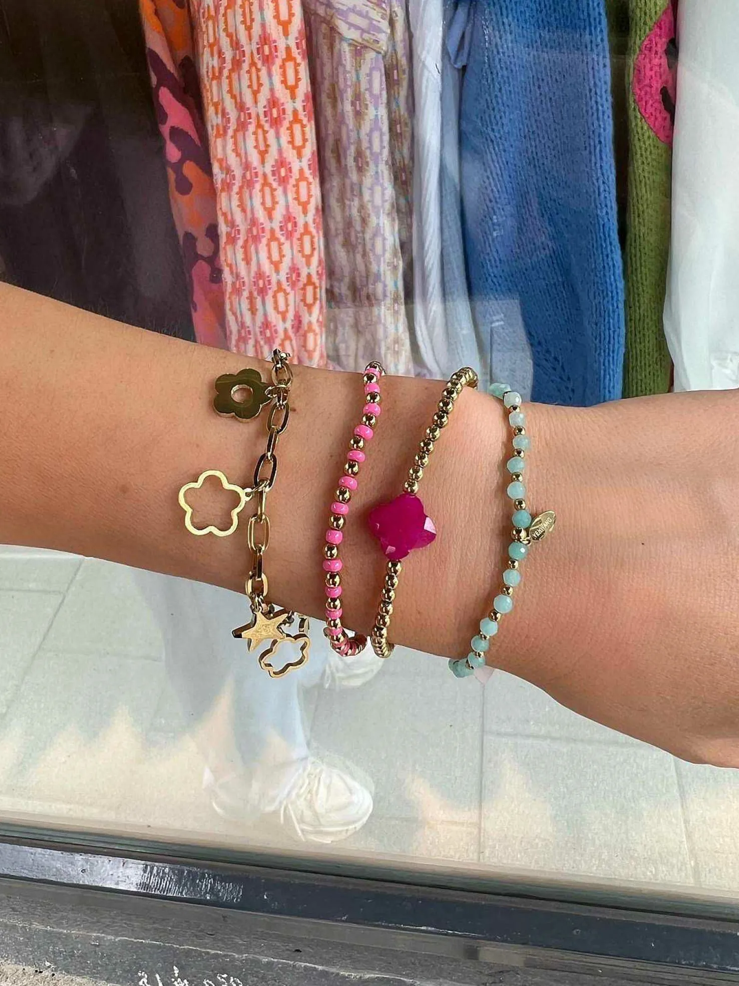 LOF Boutique Armbanden>Clover Bracelet Fuchsia & Gold