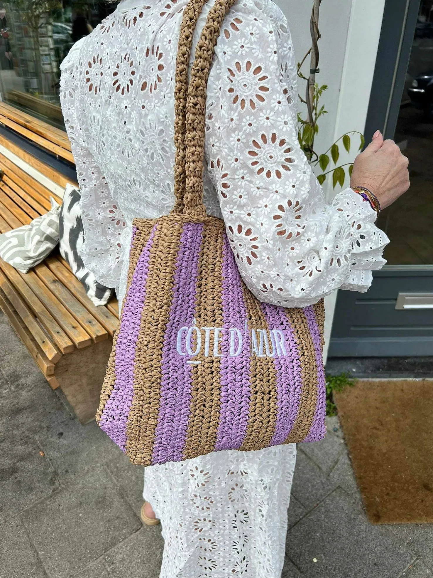 LOF Boutique Tassen>Cote D'Azur Beach Bag Lila & Camel