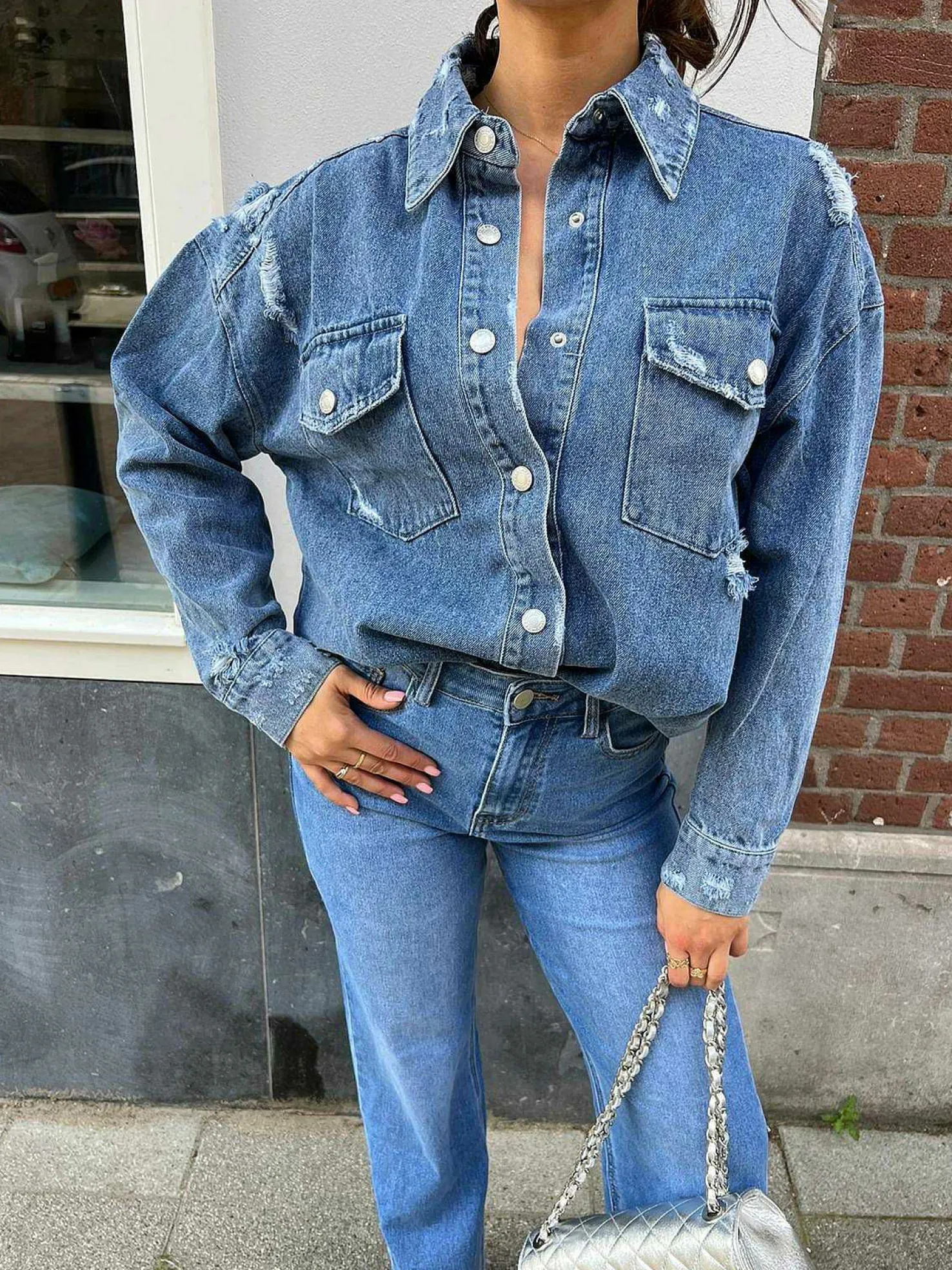 LOF Boutique Jassen>Destroyed Denim Blouse Blue
