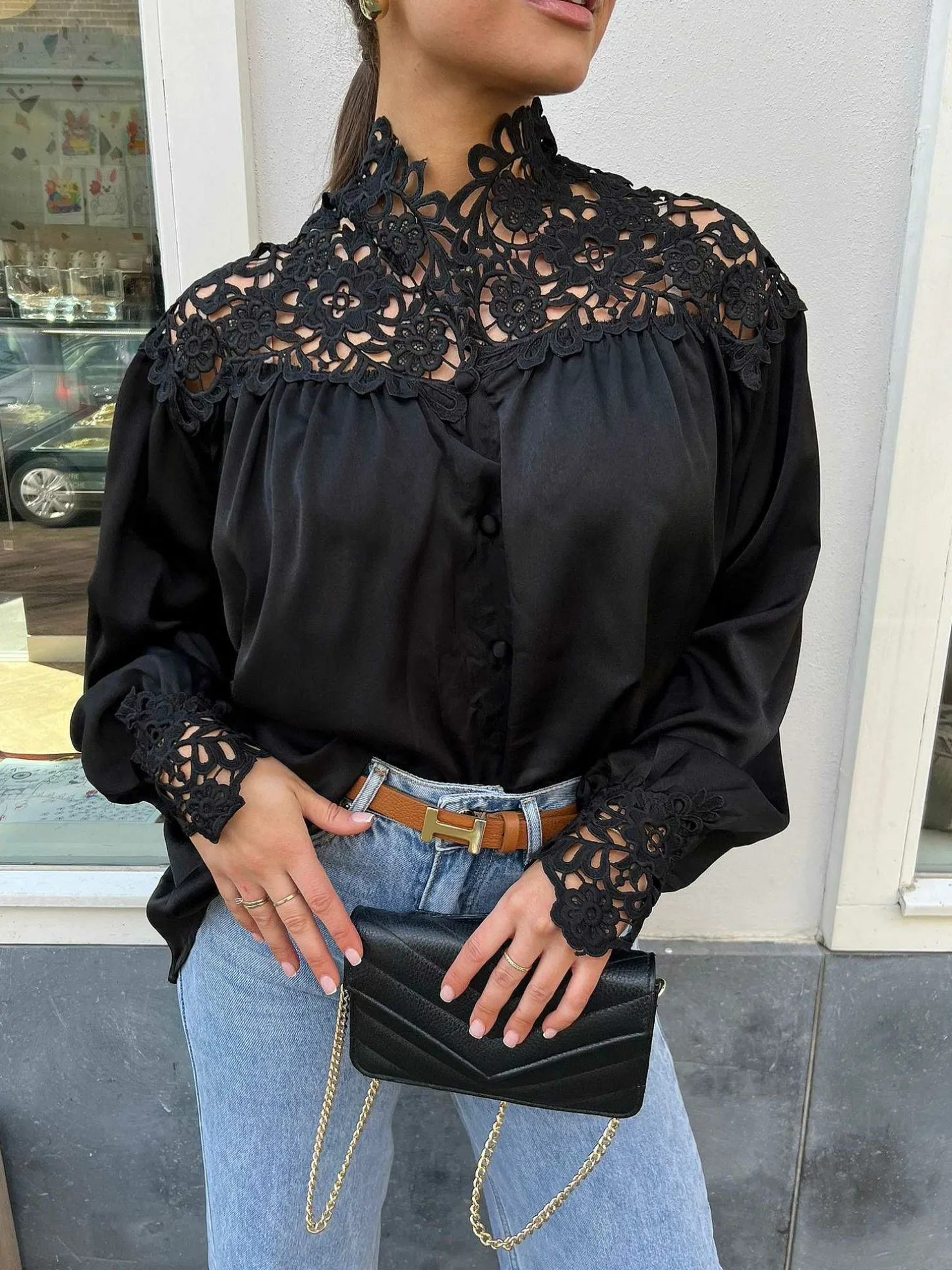 LOF Boutique Tops & Blousjes>Emily Lace Blouse Black