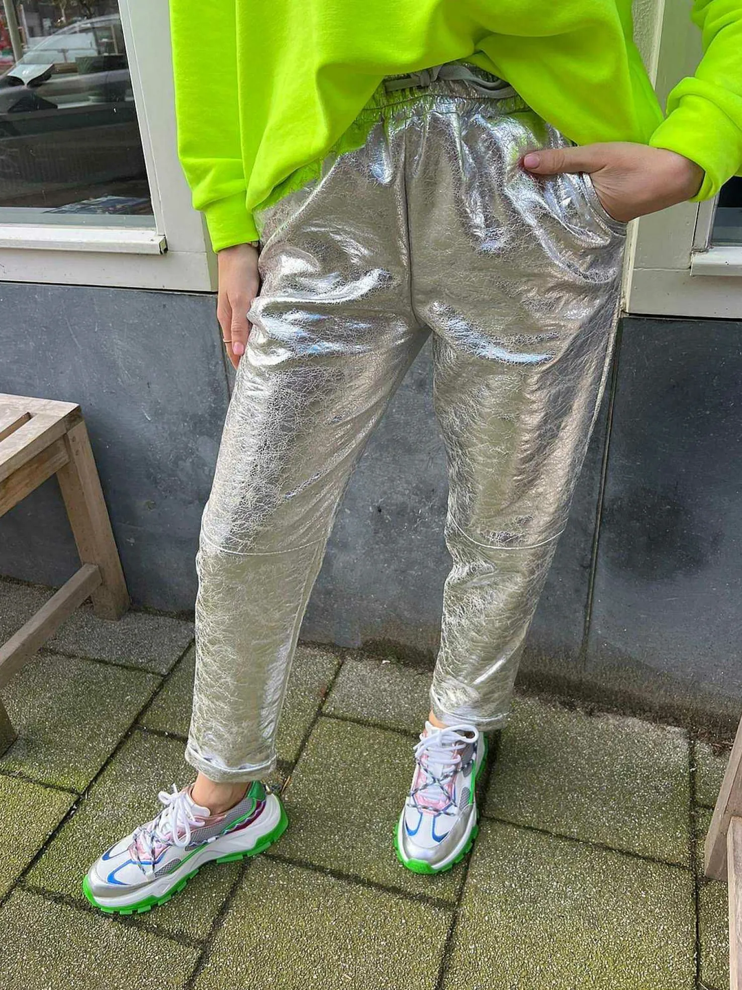 LOF Boutique Broeken>Febe Metallic Pants Silver