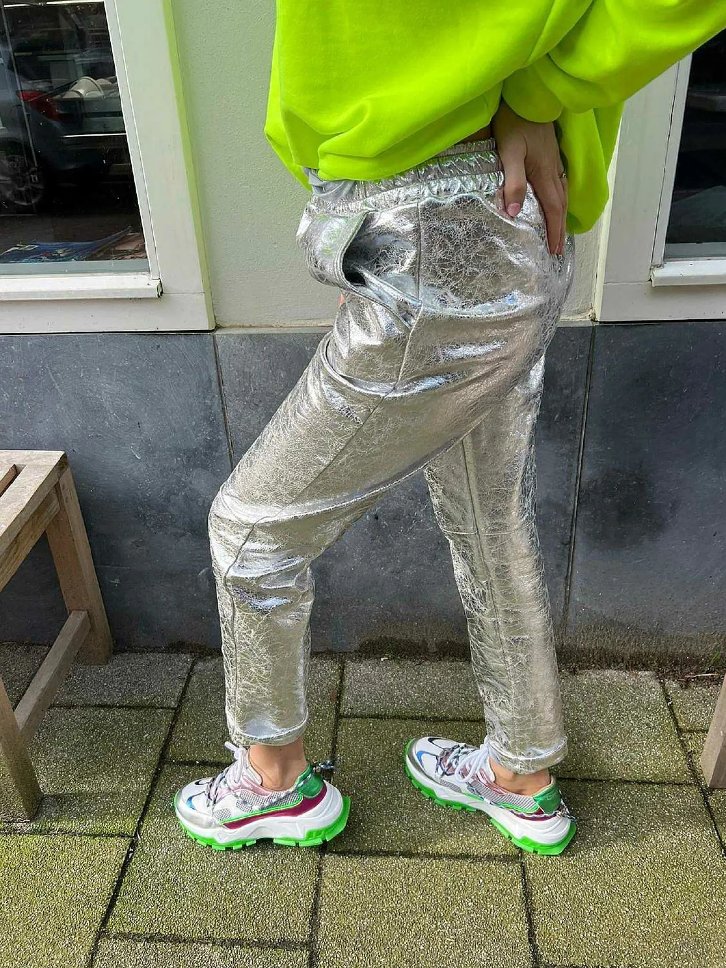 LOF Boutique Broeken>Febe Metallic Pants Silver