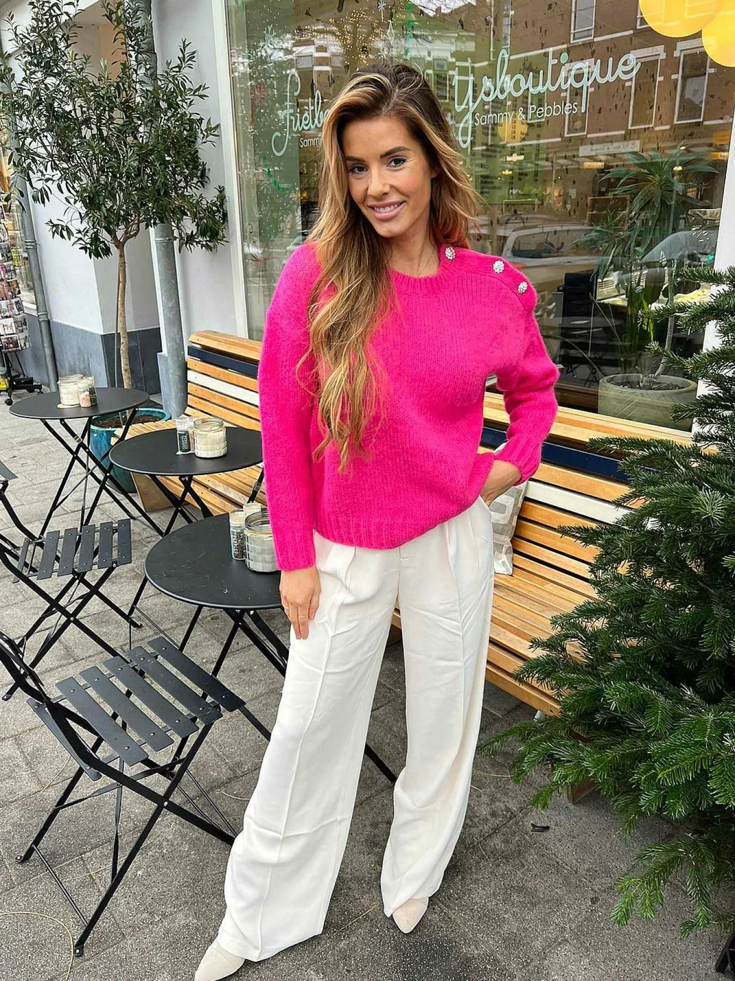 LOF Boutique Truien>Fenna Diamond Button Sweater Pink