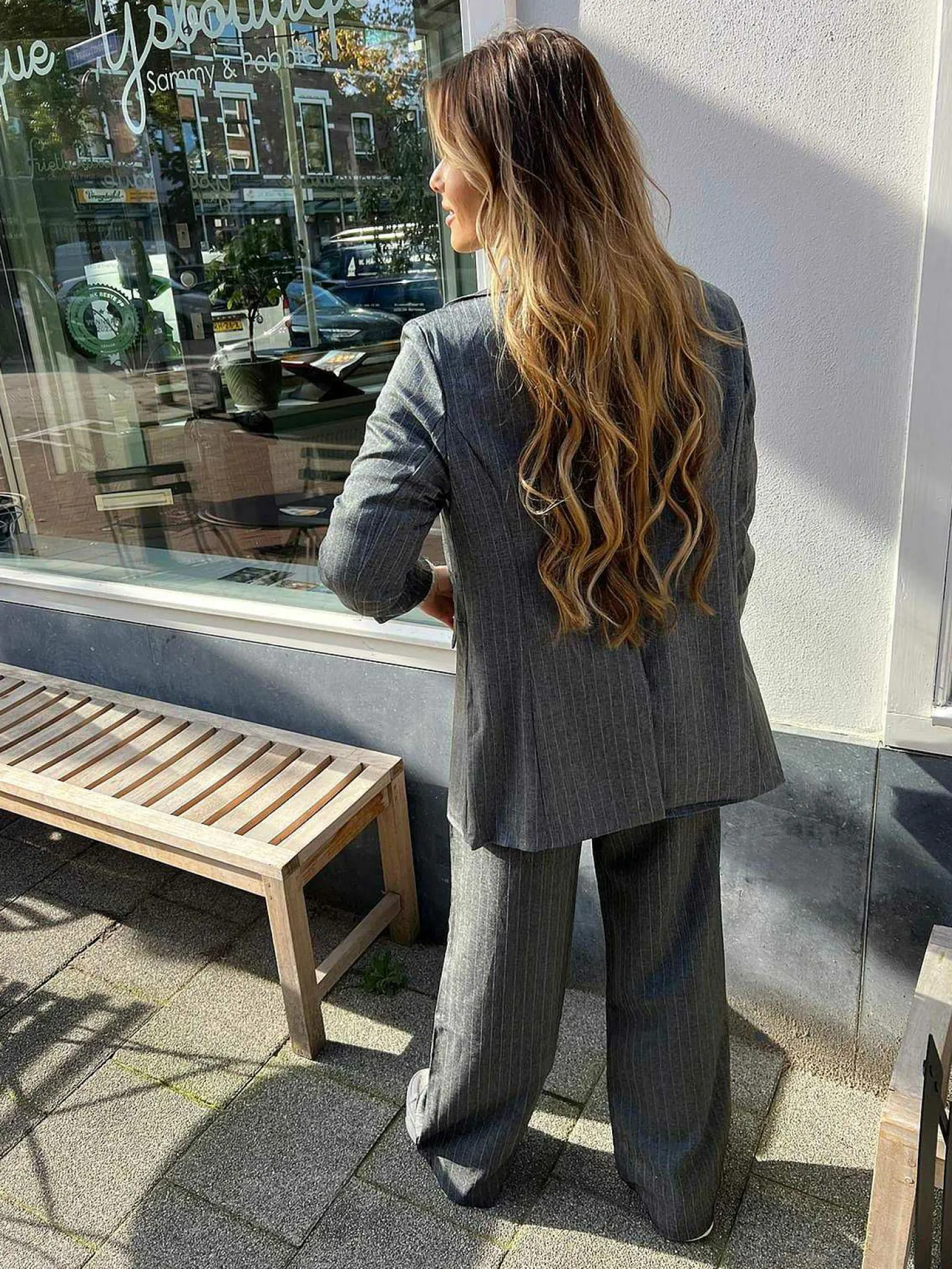LOF Boutique Blazers>Fenna Pinstripe Blazer Dark Grey