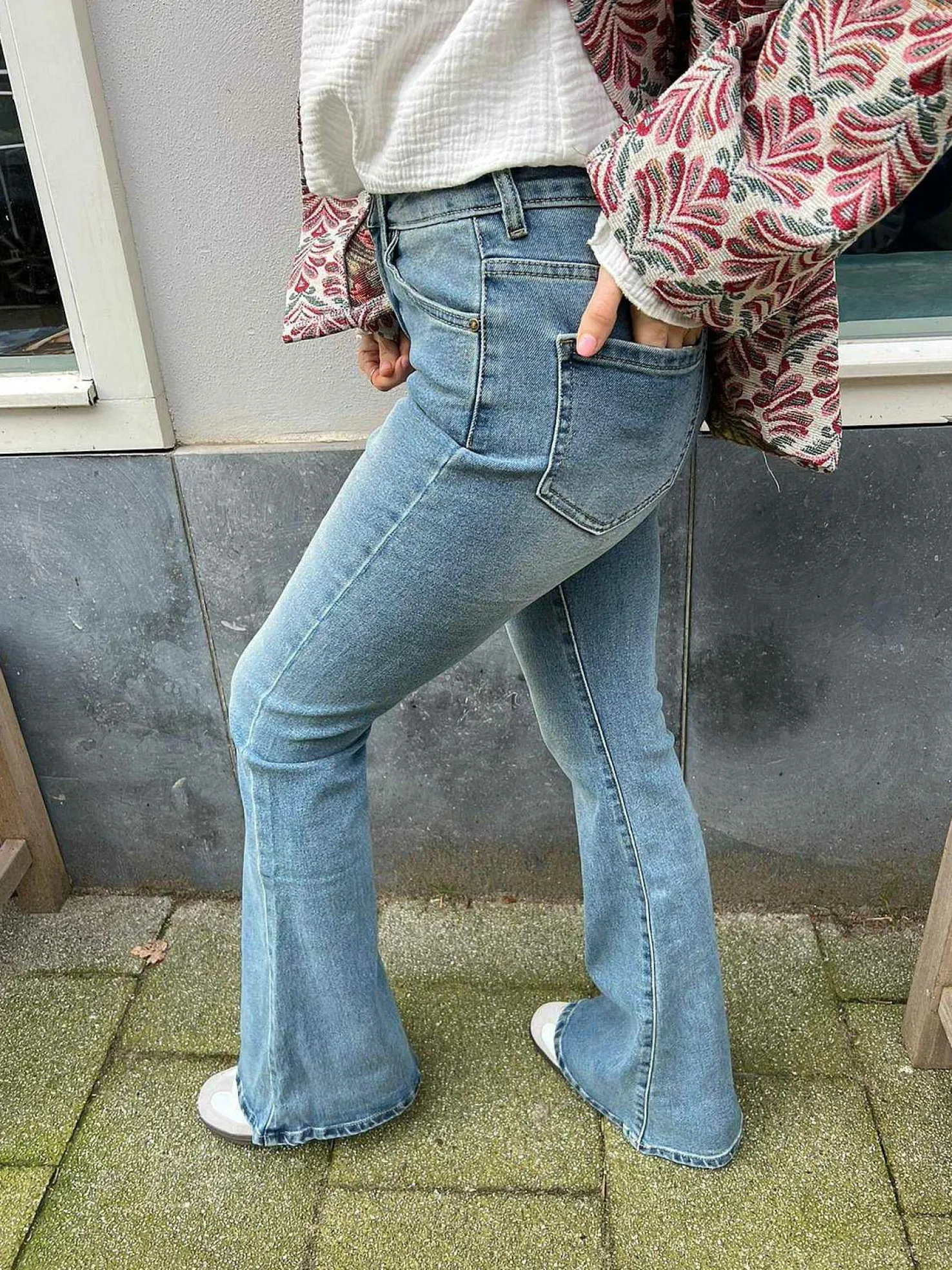 LOF Boutique Broeken>Flared Jeans Medium Blue