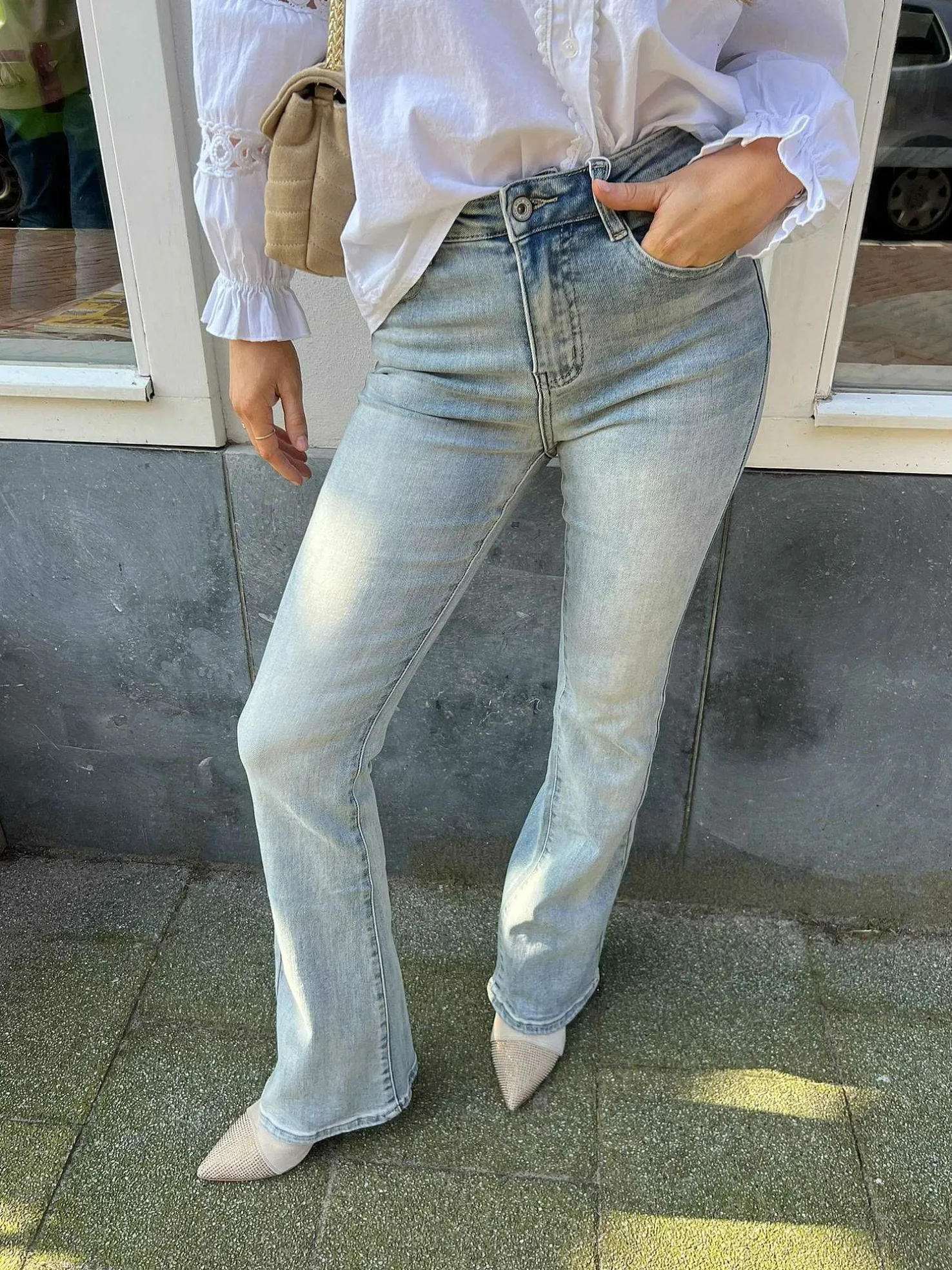 LOF Boutique Broeken>Flared Jeans Old Blue