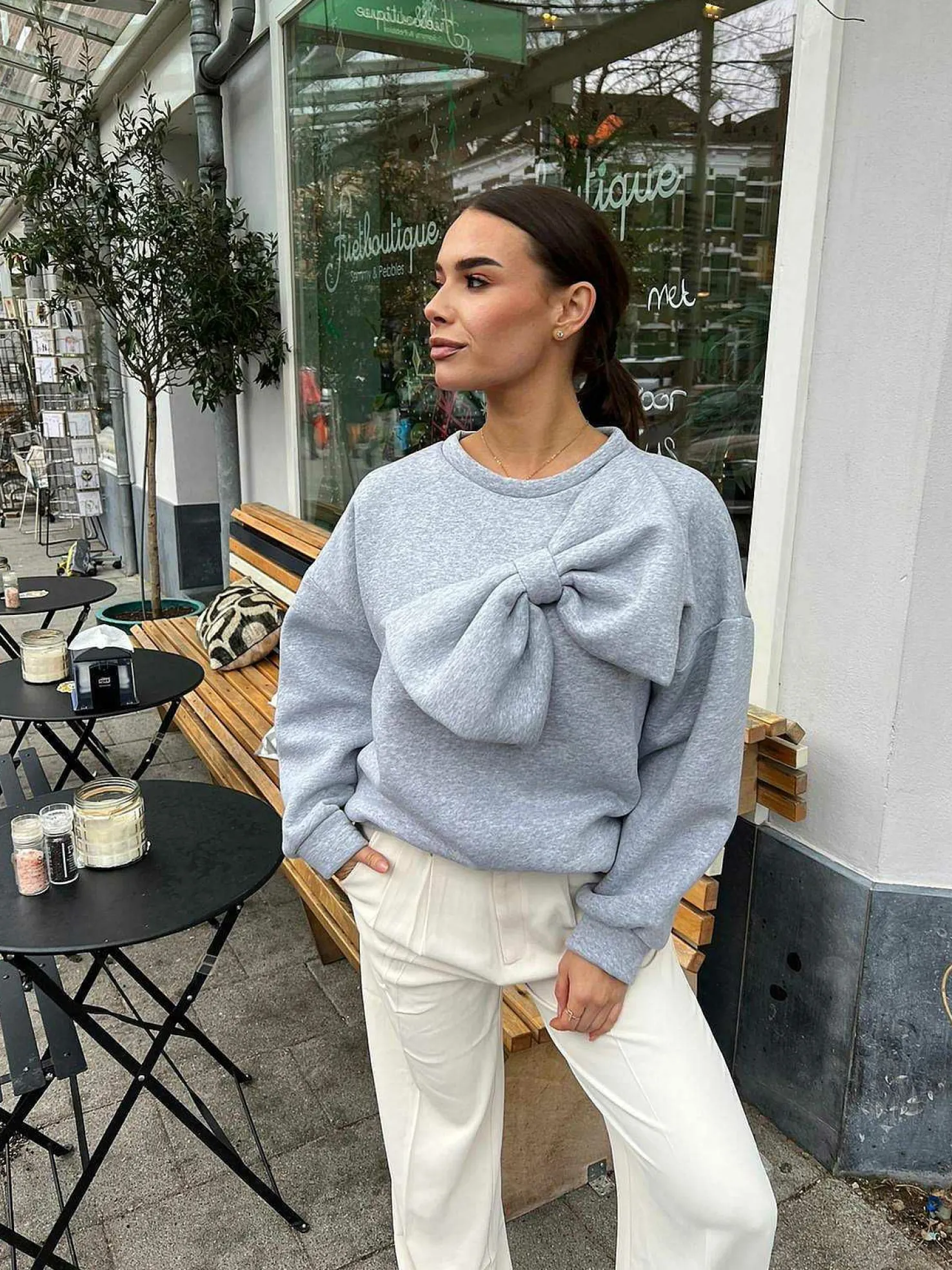 LOF Boutique Truien>Jasmin Bow Sweater Grey