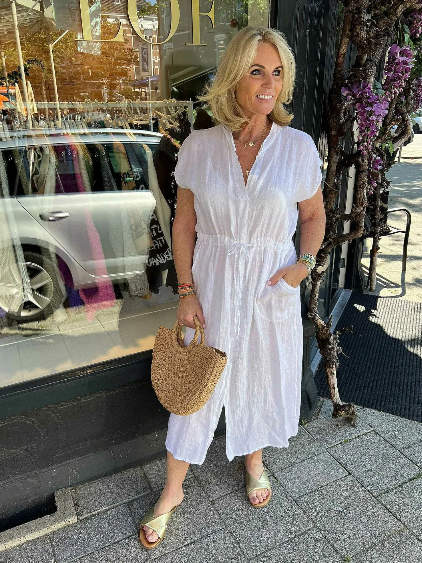 LOF Boutique Jurken>Jess Linnen Dress White