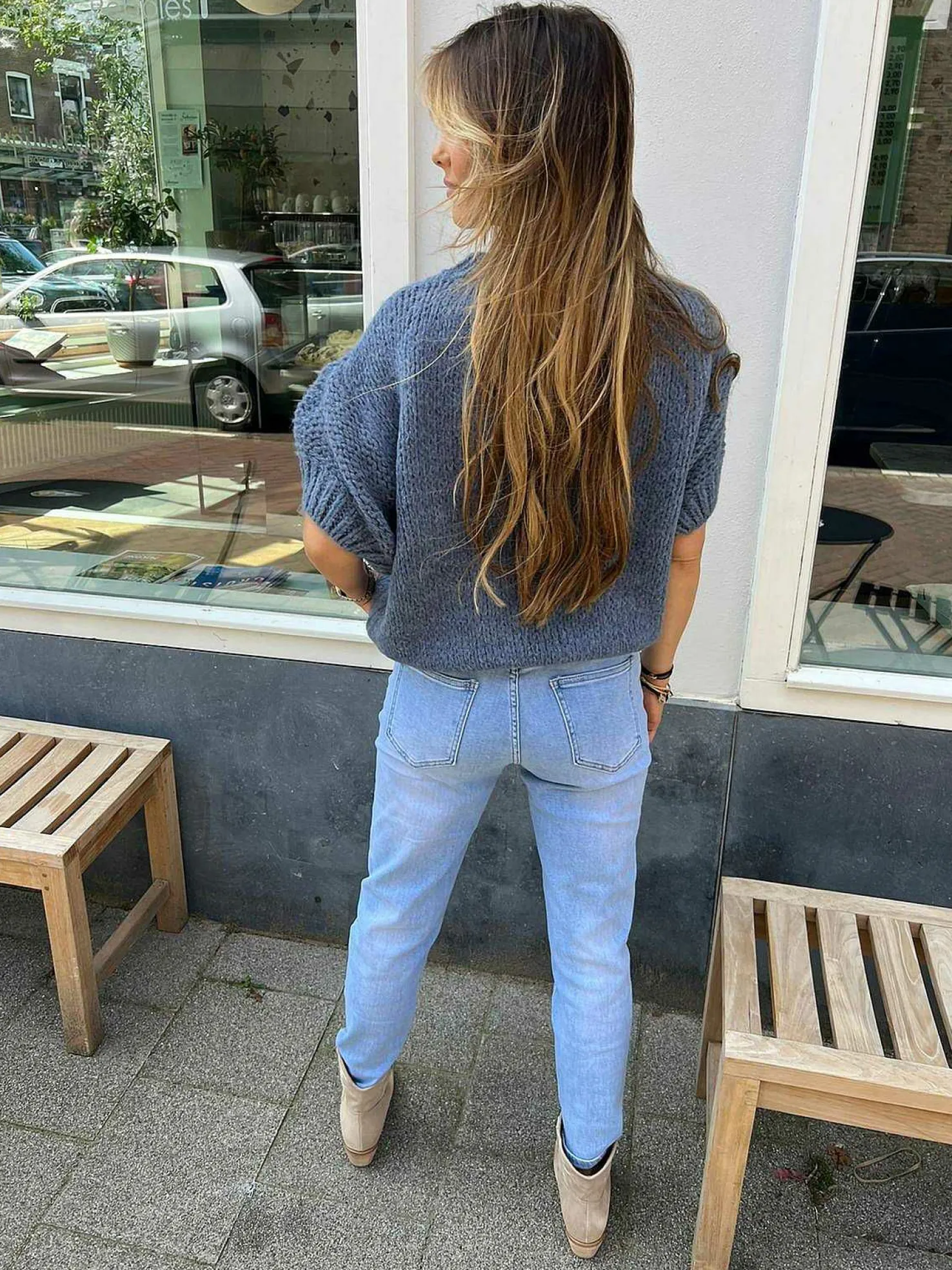 LOF Boutique Truien>Kiki Sweater Short Sleeve Denim Blue