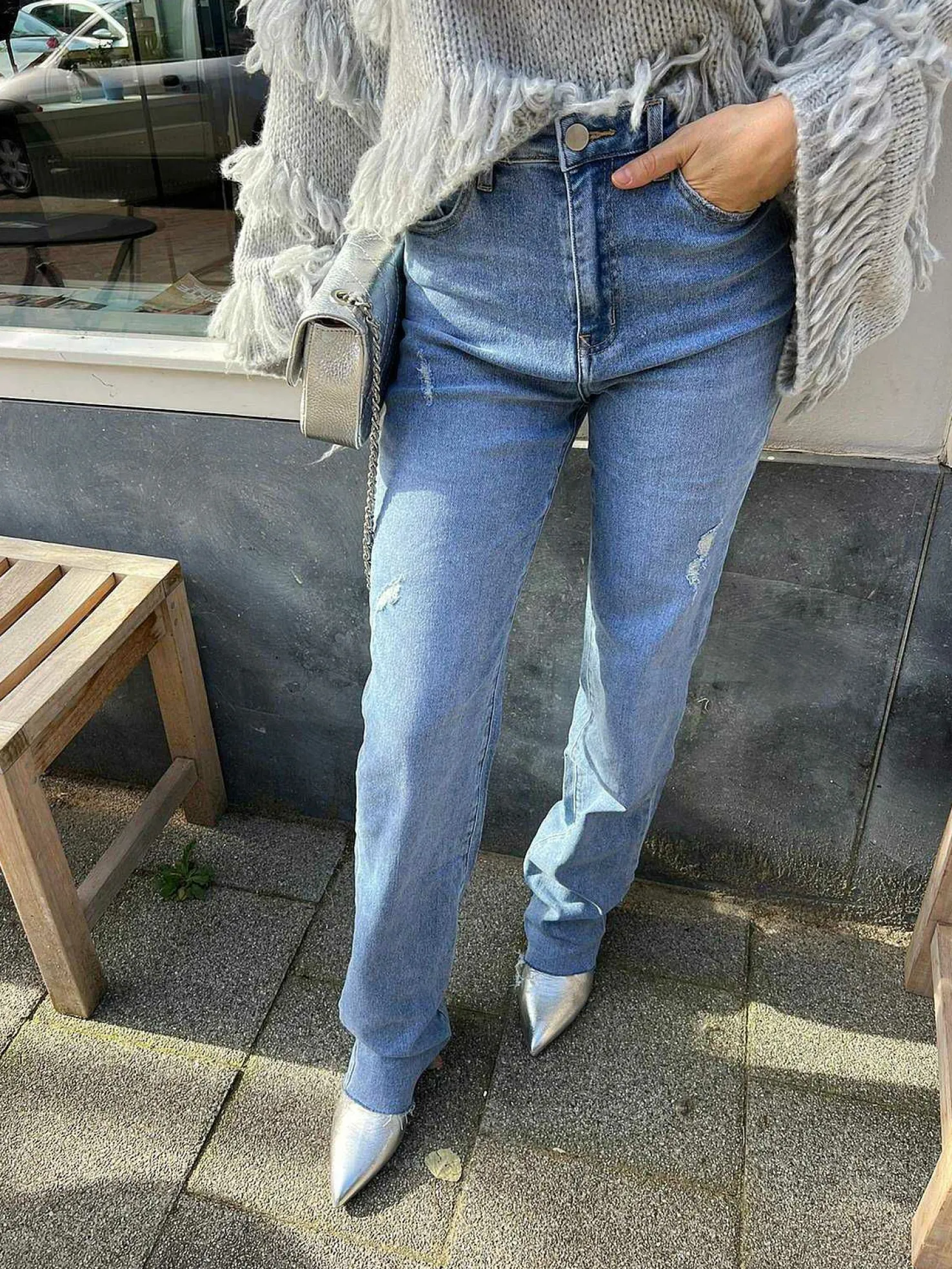 LOF Boutique Broeken>Lara Extra Long Jeans Denim Blue