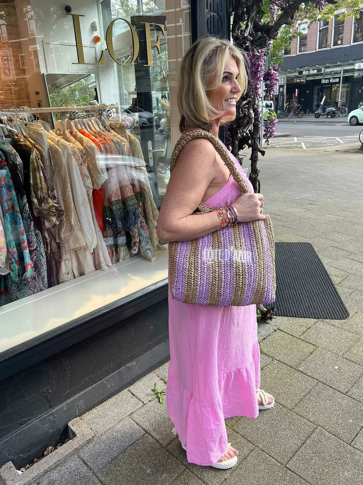 LOF Boutique Jurken>Lily One Shoulder Mousseline Dress Pink