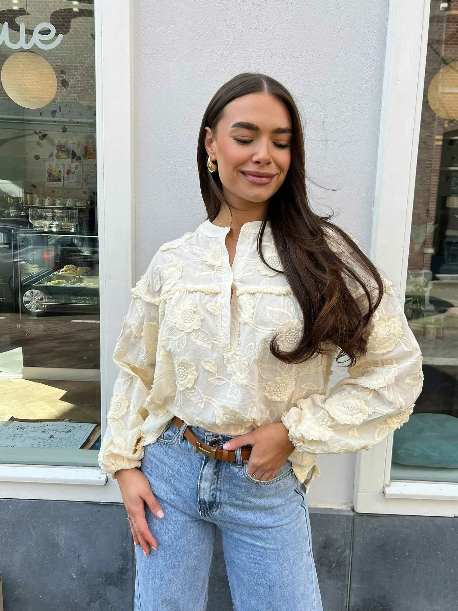 LOF Boutique Tops & Blousjes>Maeve Flower Blouse Beige
