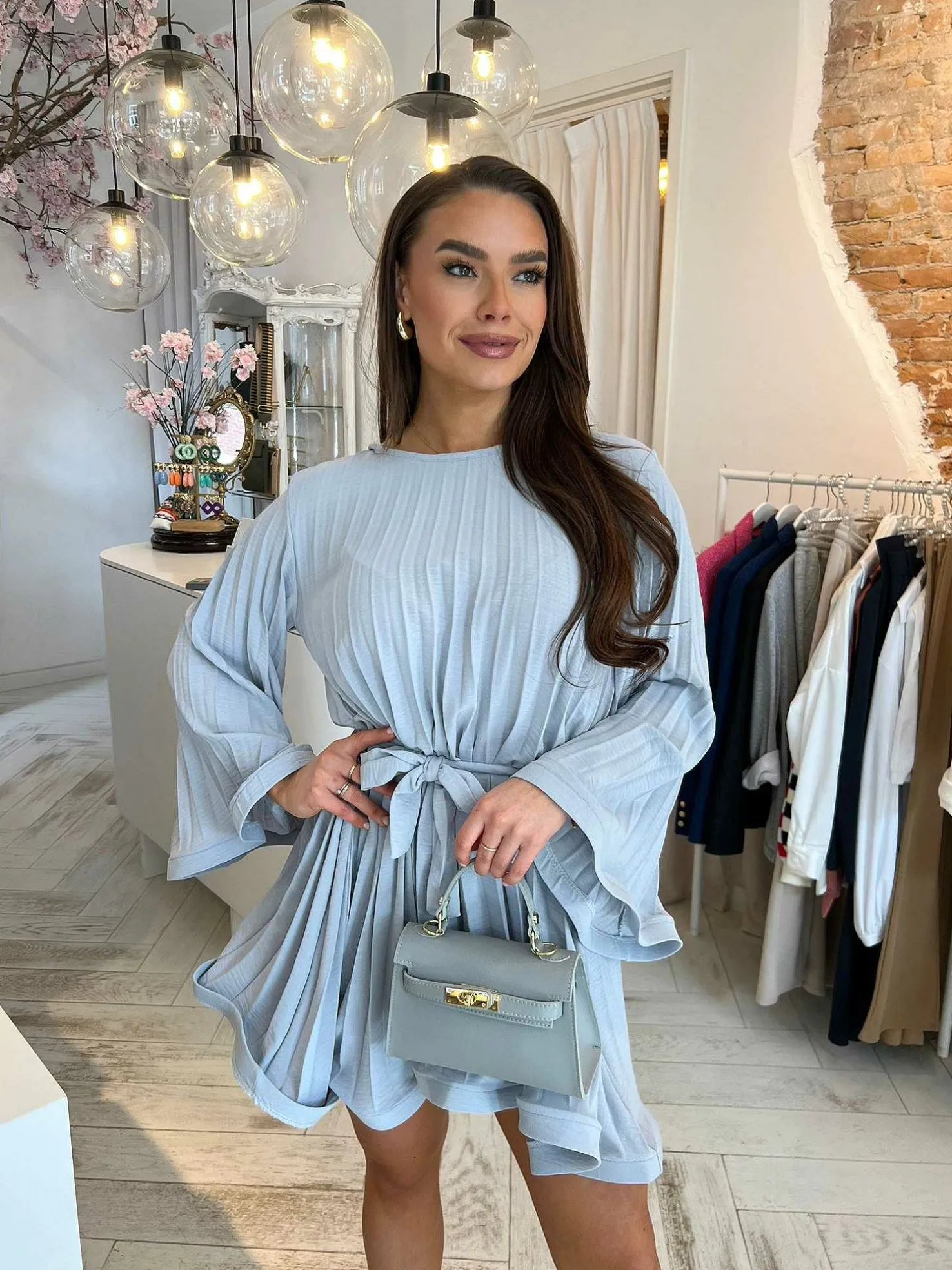 LOF Boutique Jurken>Mila Plisse Dress Baby Blue