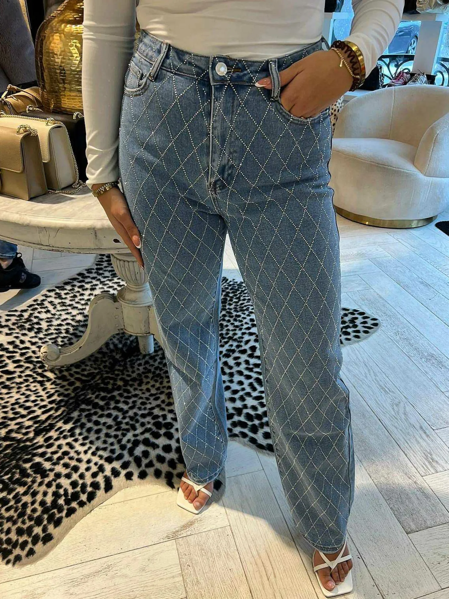 LOF Boutique Broeken>Mila Strass Jeans Blue