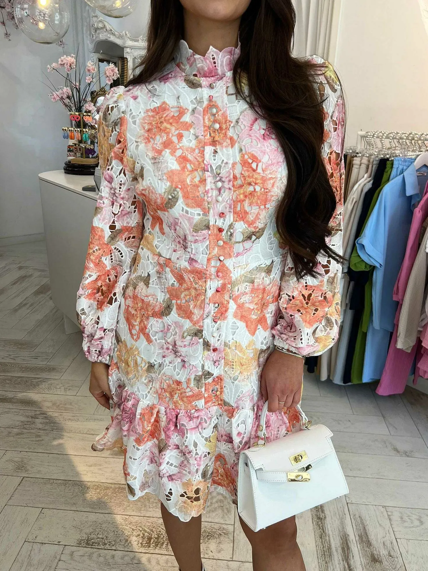 LOF Boutique Jurken>Milou Broderie Dress Orange