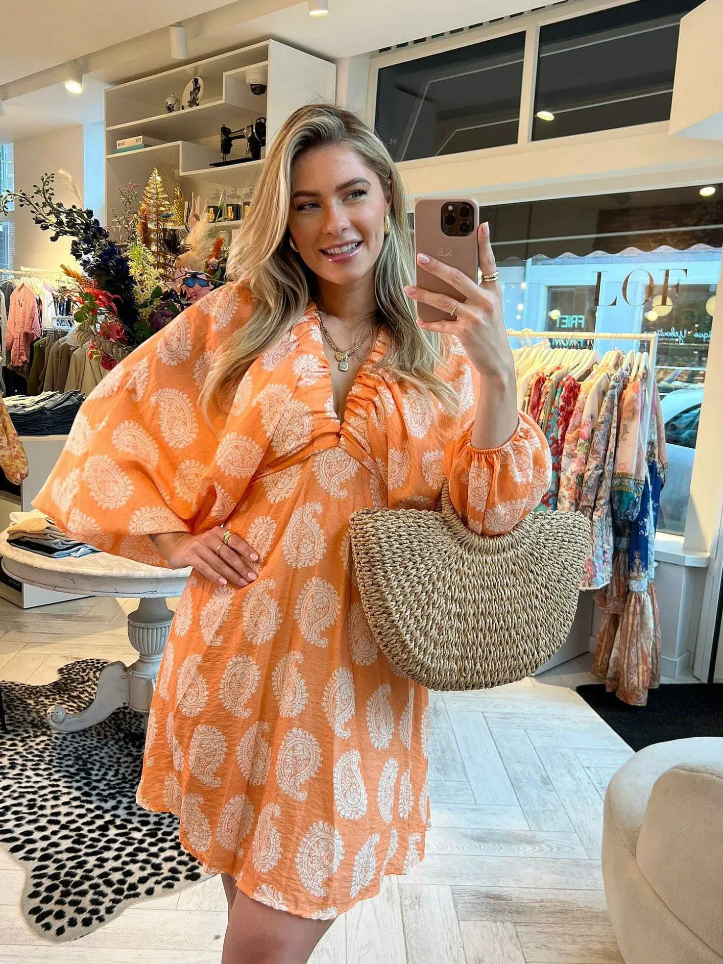 LOF Boutique Jurken>Nala Print Dress Orange