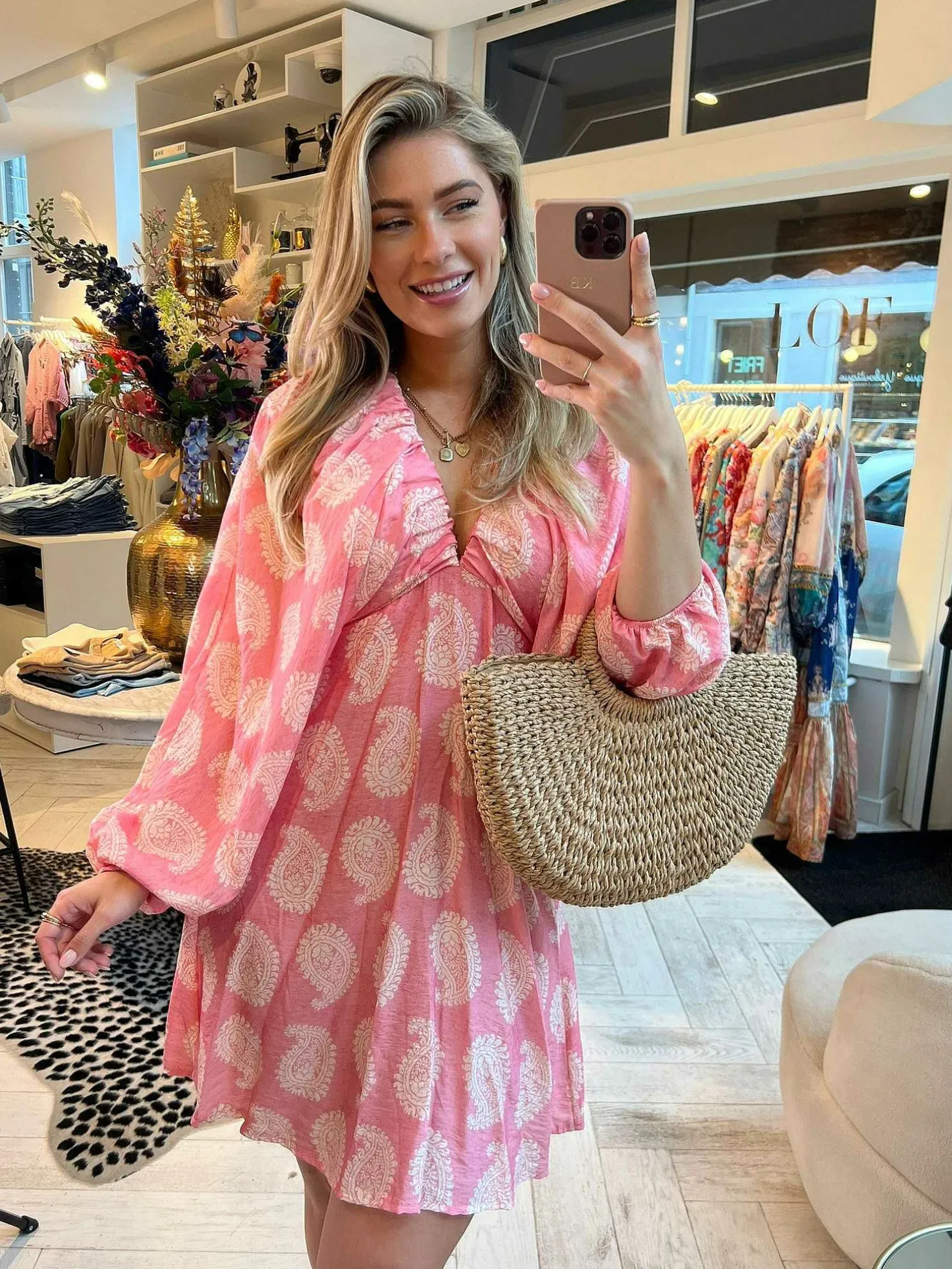 LOF Boutique Jurken>Nala Print Dress Pink