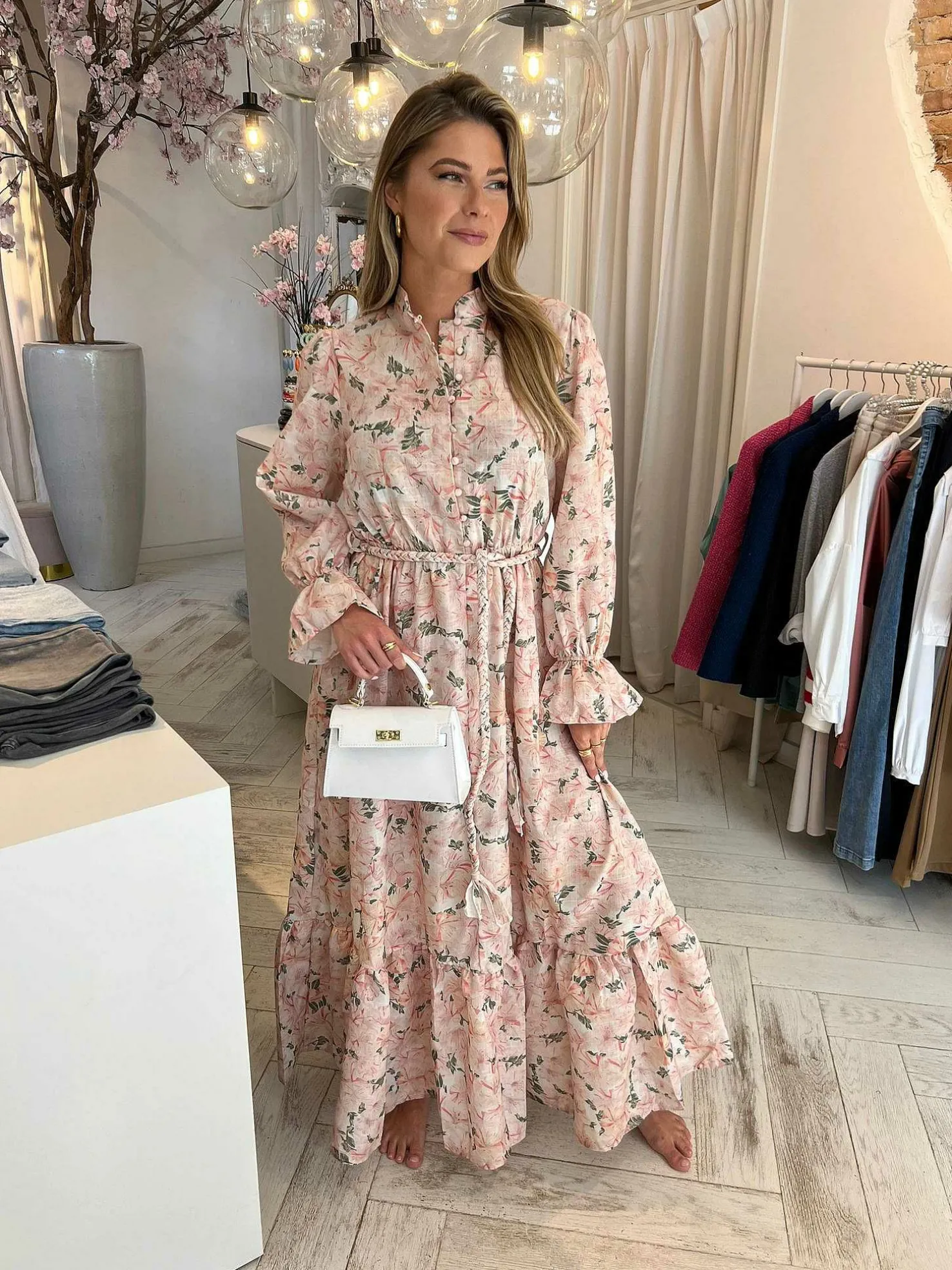 LOF Boutique Jurken>Noa Flower Maxi Dress Pink