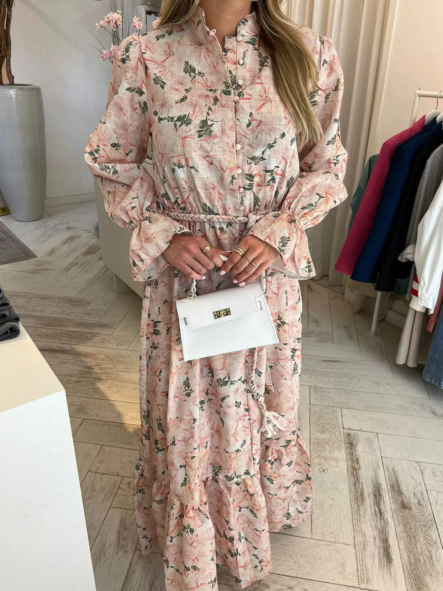 LOF Boutique Jurken>Noa Flower Maxi Dress Pink