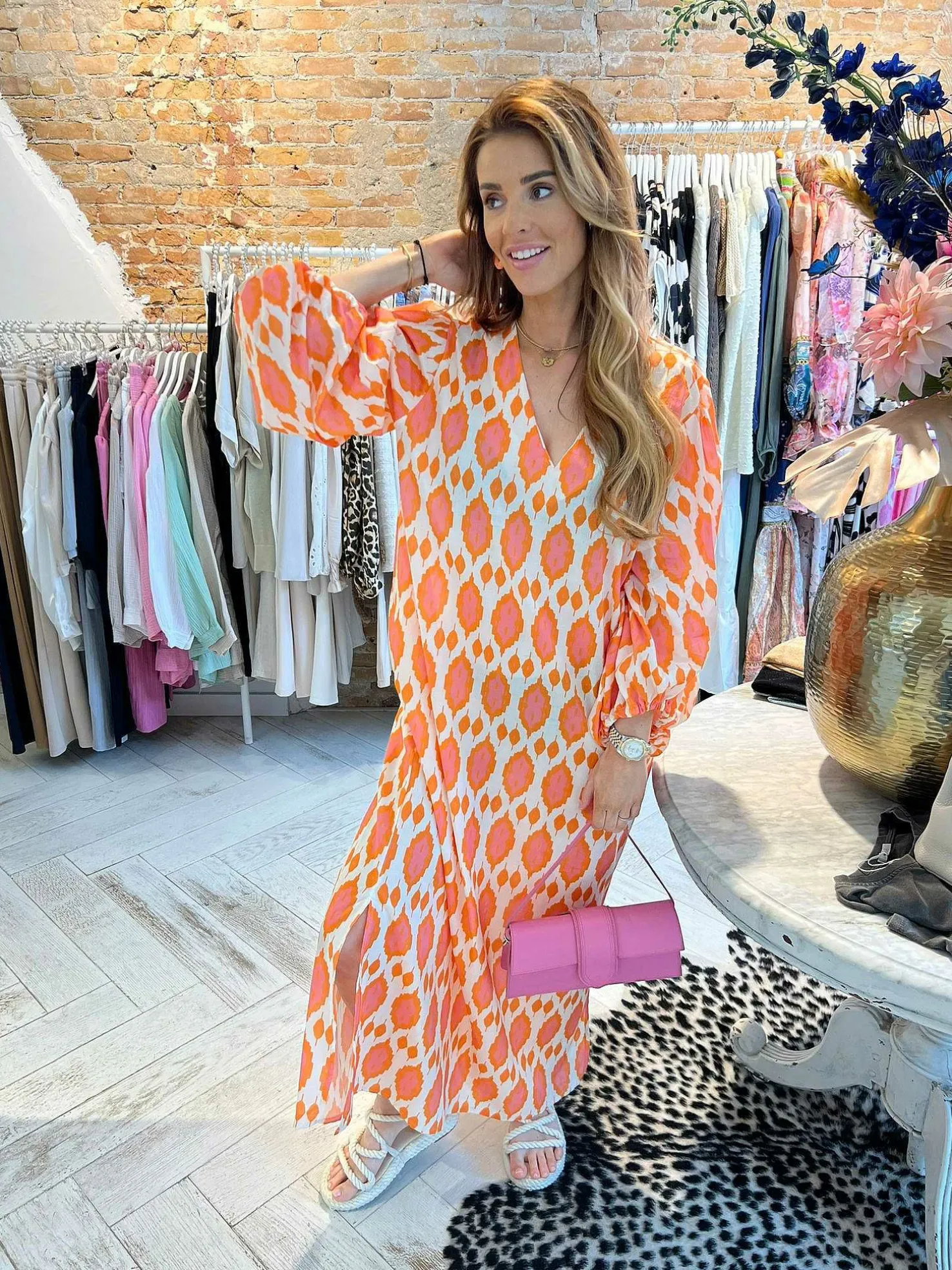 LOF Boutique Jurken>Nora Pattern Dress Orange
