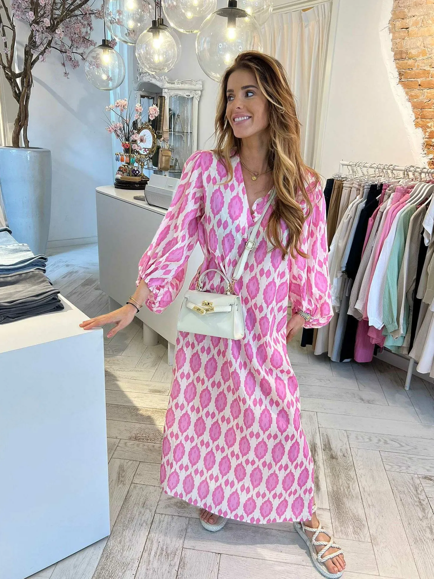 LOF Boutique Jurken>Nora Pattern Dress Pink