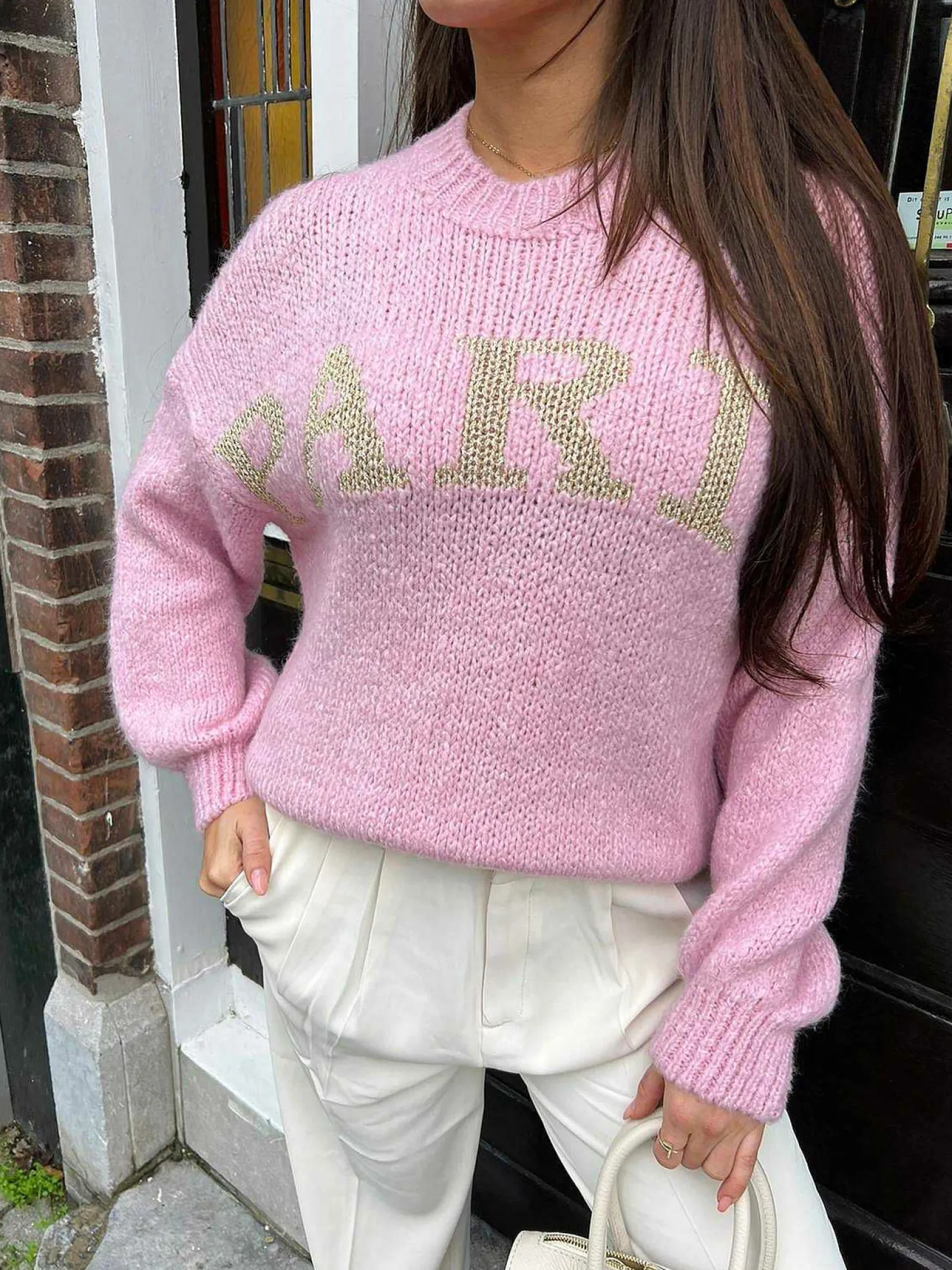 LOF Boutique Truien>Paris Sweater Soft Pink & Gold