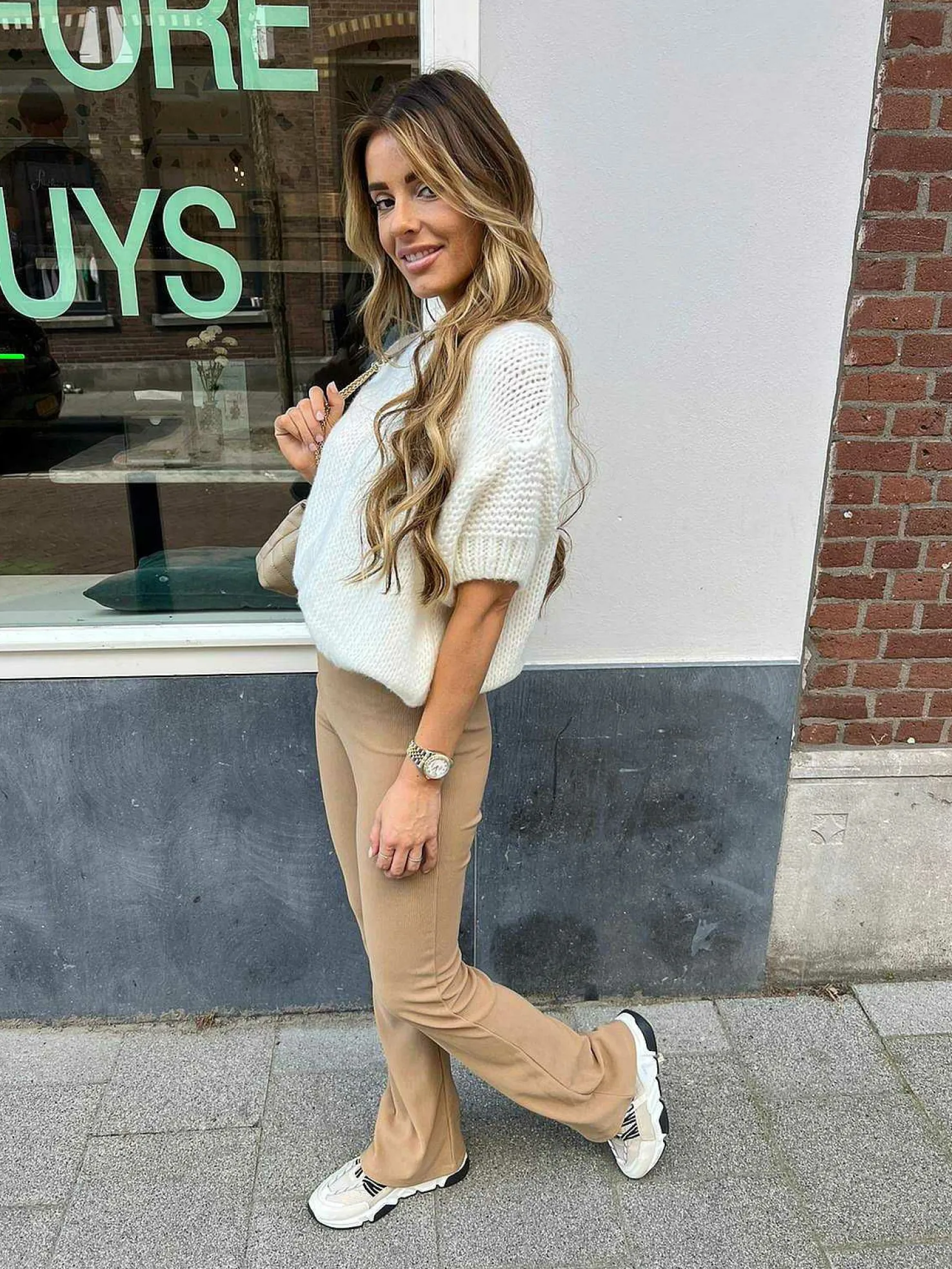LOF Boutique Broeken>Perfect Basic Rib Flared Pants Camel