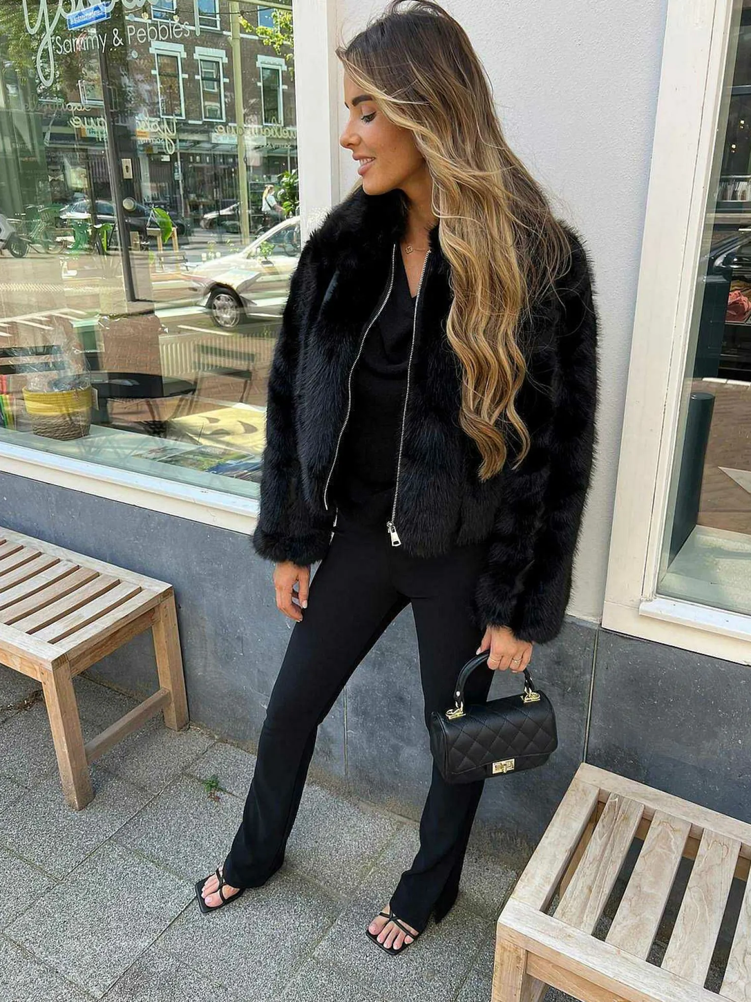 LOF Boutique Broeken>Perfect Rib Split Flared Pants Black