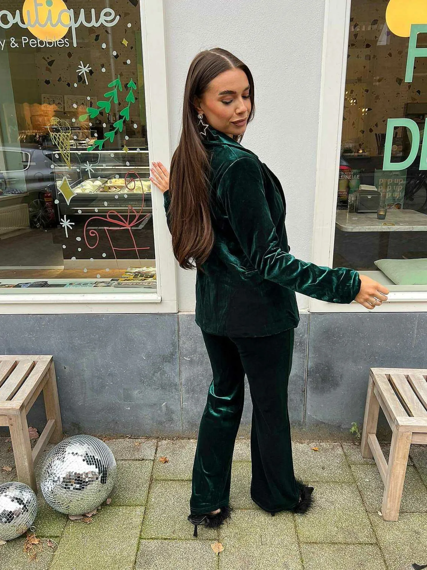 LOF Boutique Sets>Quinn Velvet Suit Forest Green