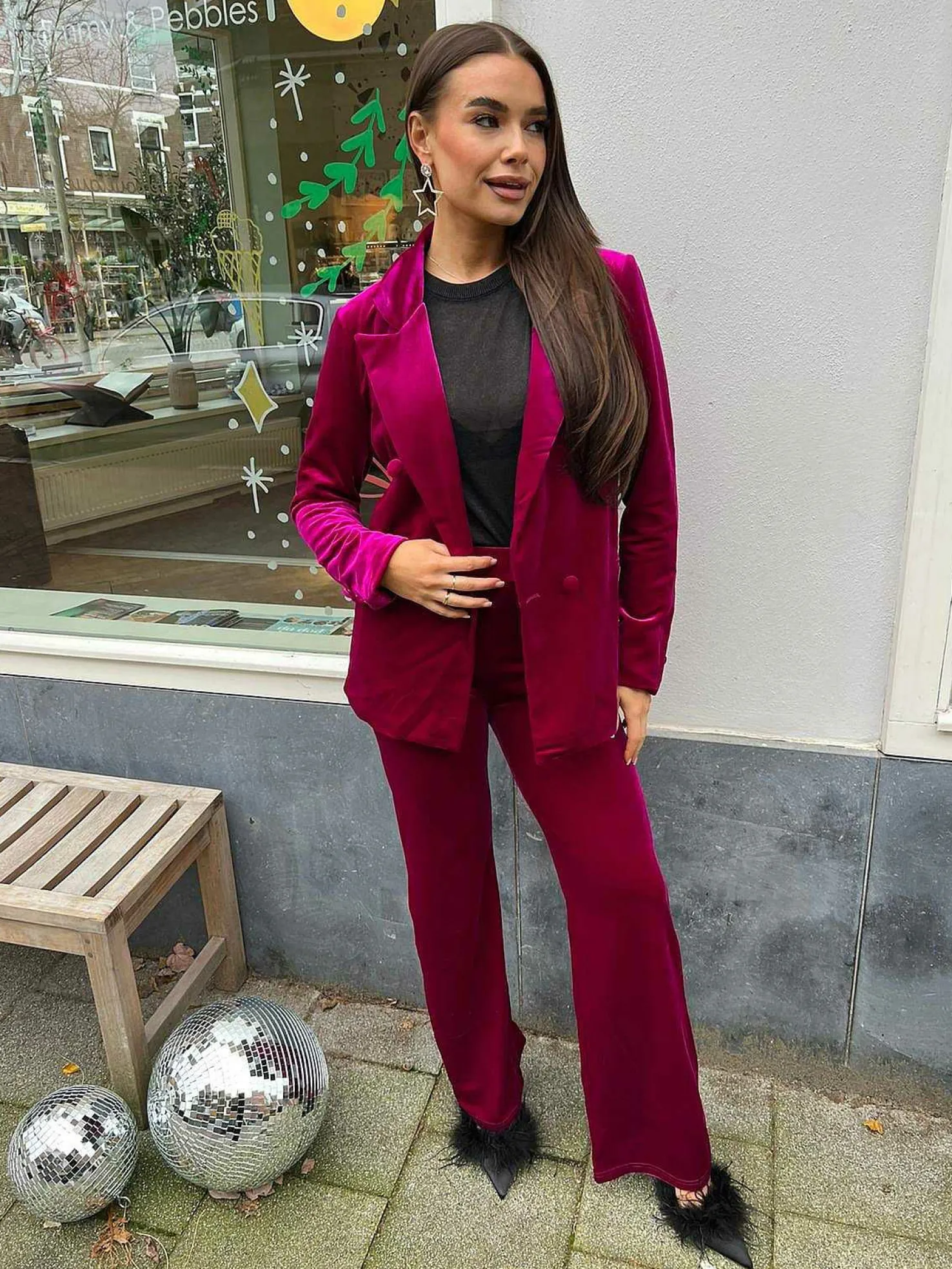 LOF Boutique Sets>Quinn Velvet Suit Magenta