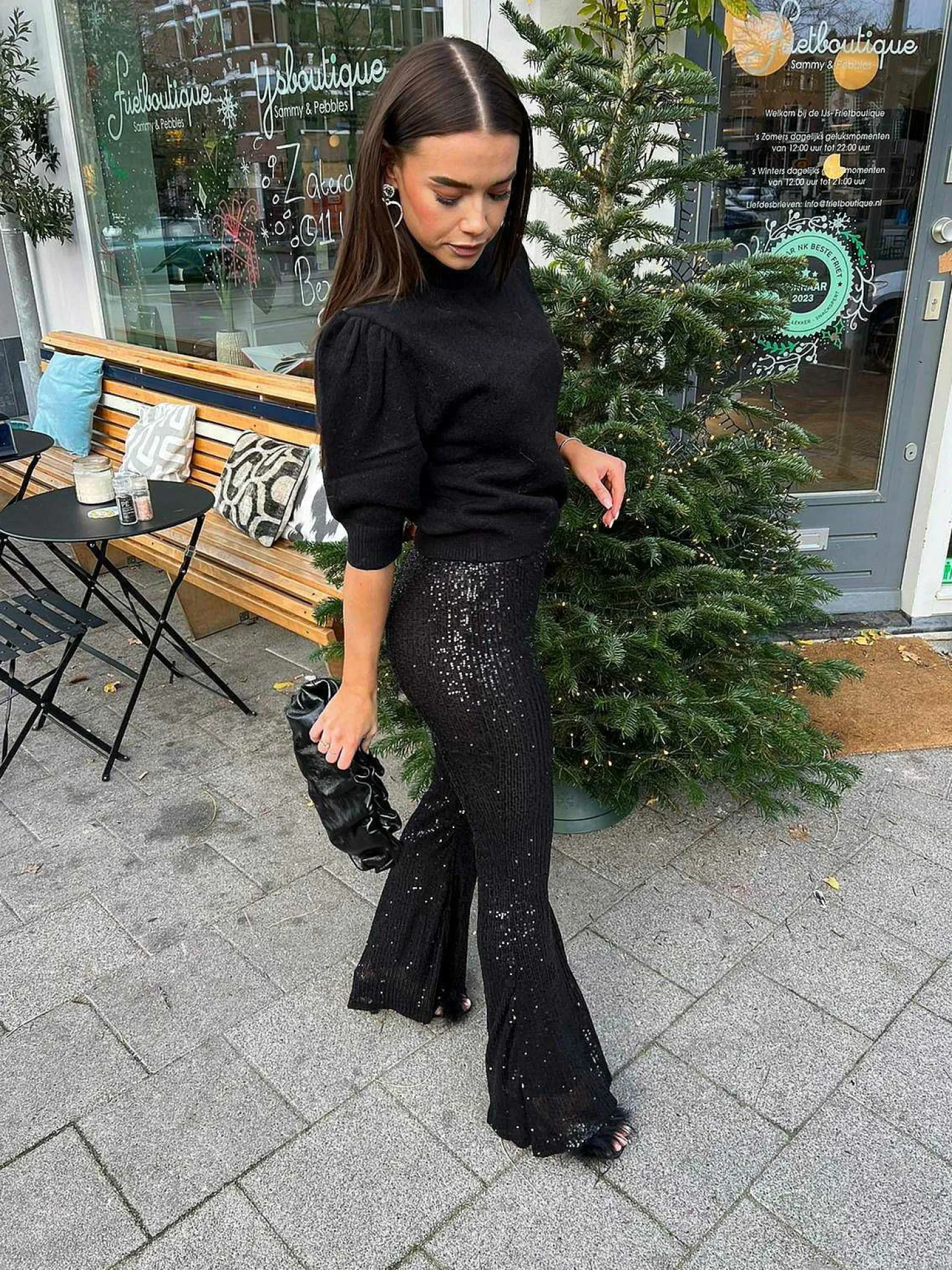 LOF Boutique Broeken>Sequin Flared Pants Black