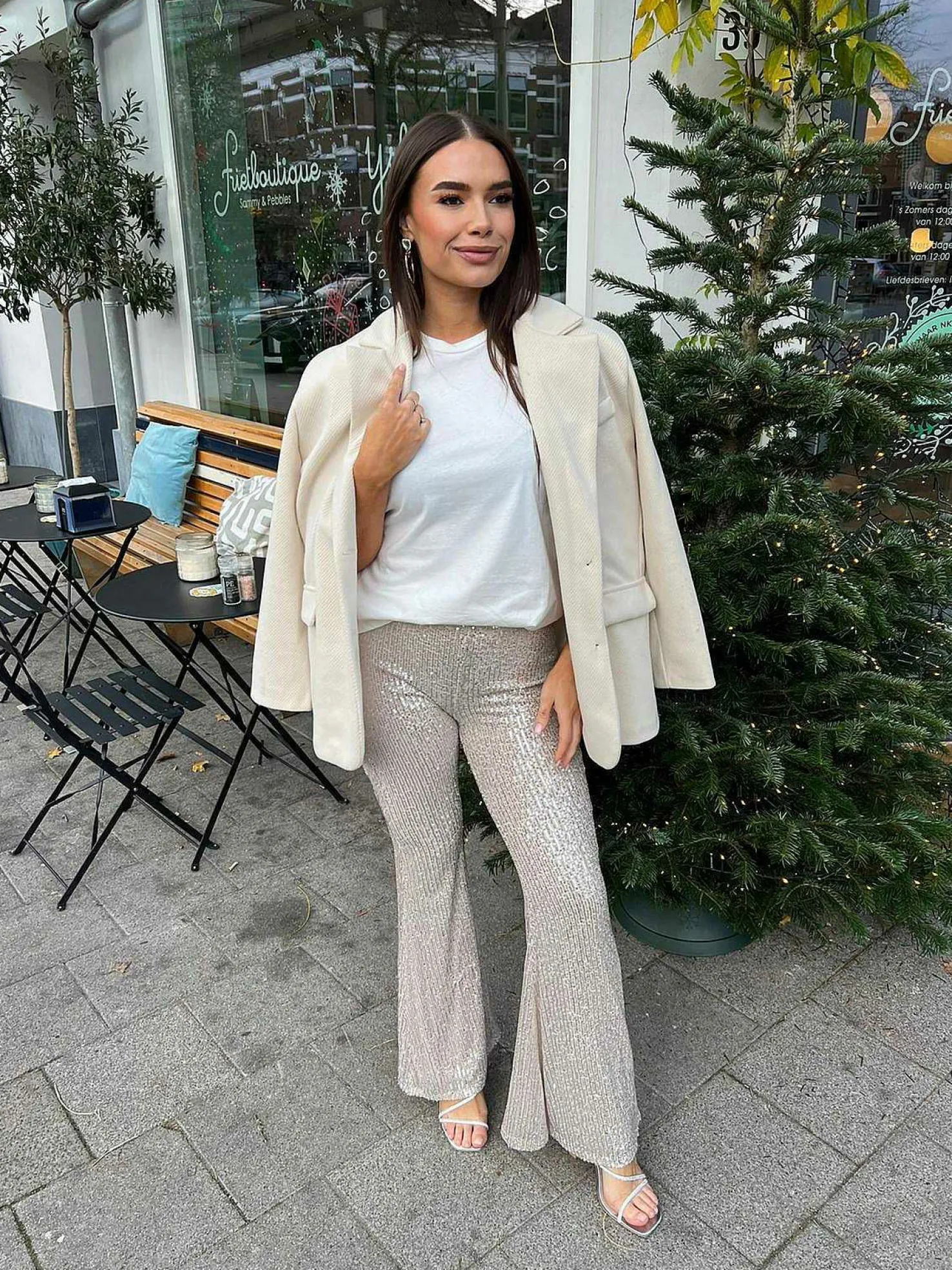 LOF Boutique Broeken>Sequin Flared Pants Champagne
