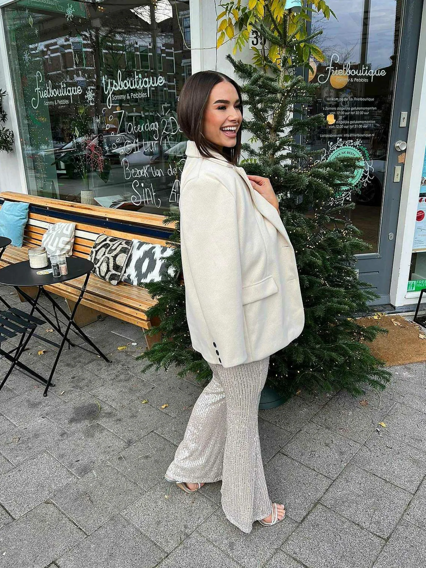 LOF Boutique Broeken>Sequin Flared Pants Champagne