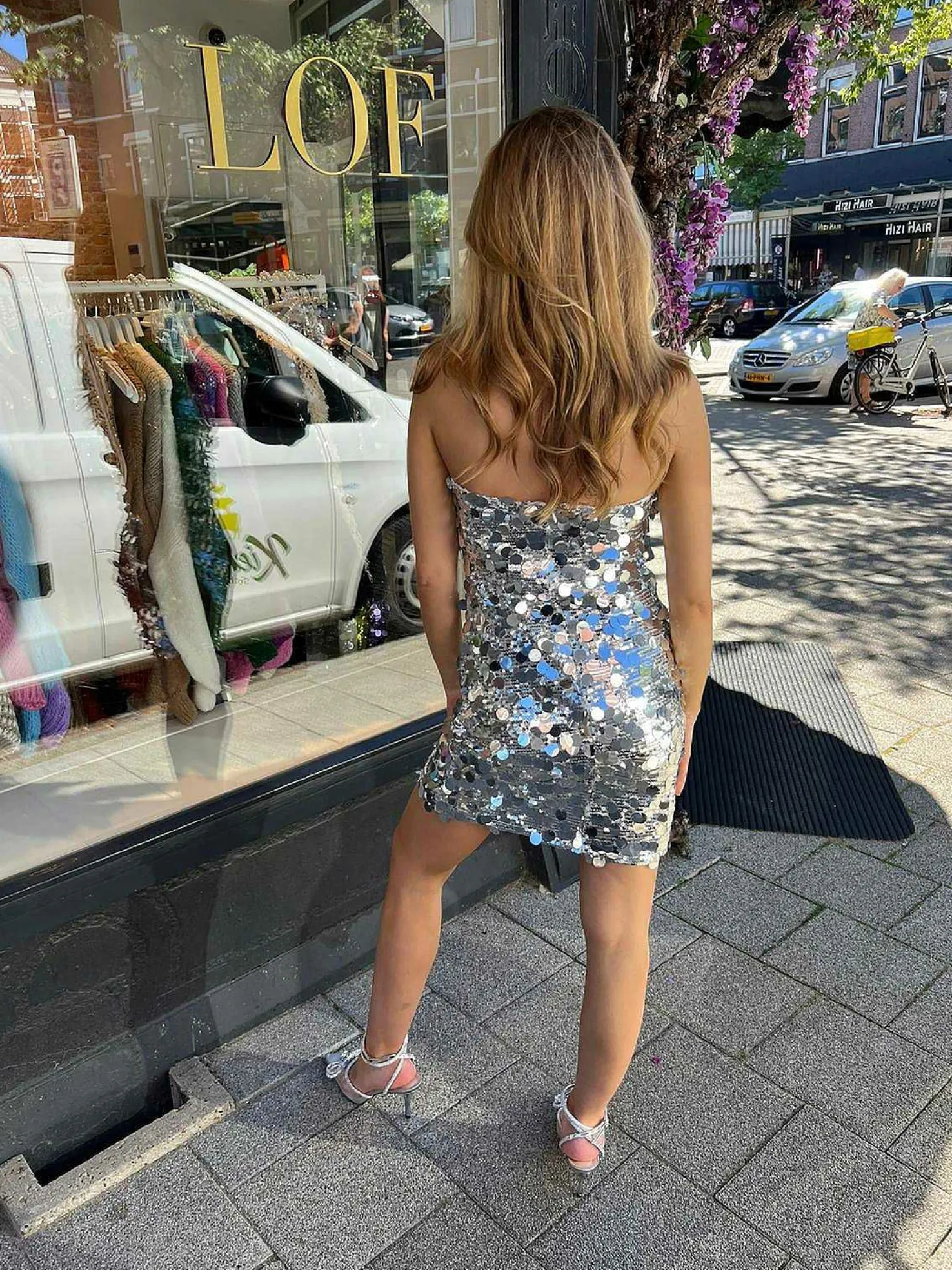 LOF Boutique Jurken>Sequin Strapless Dress Silver