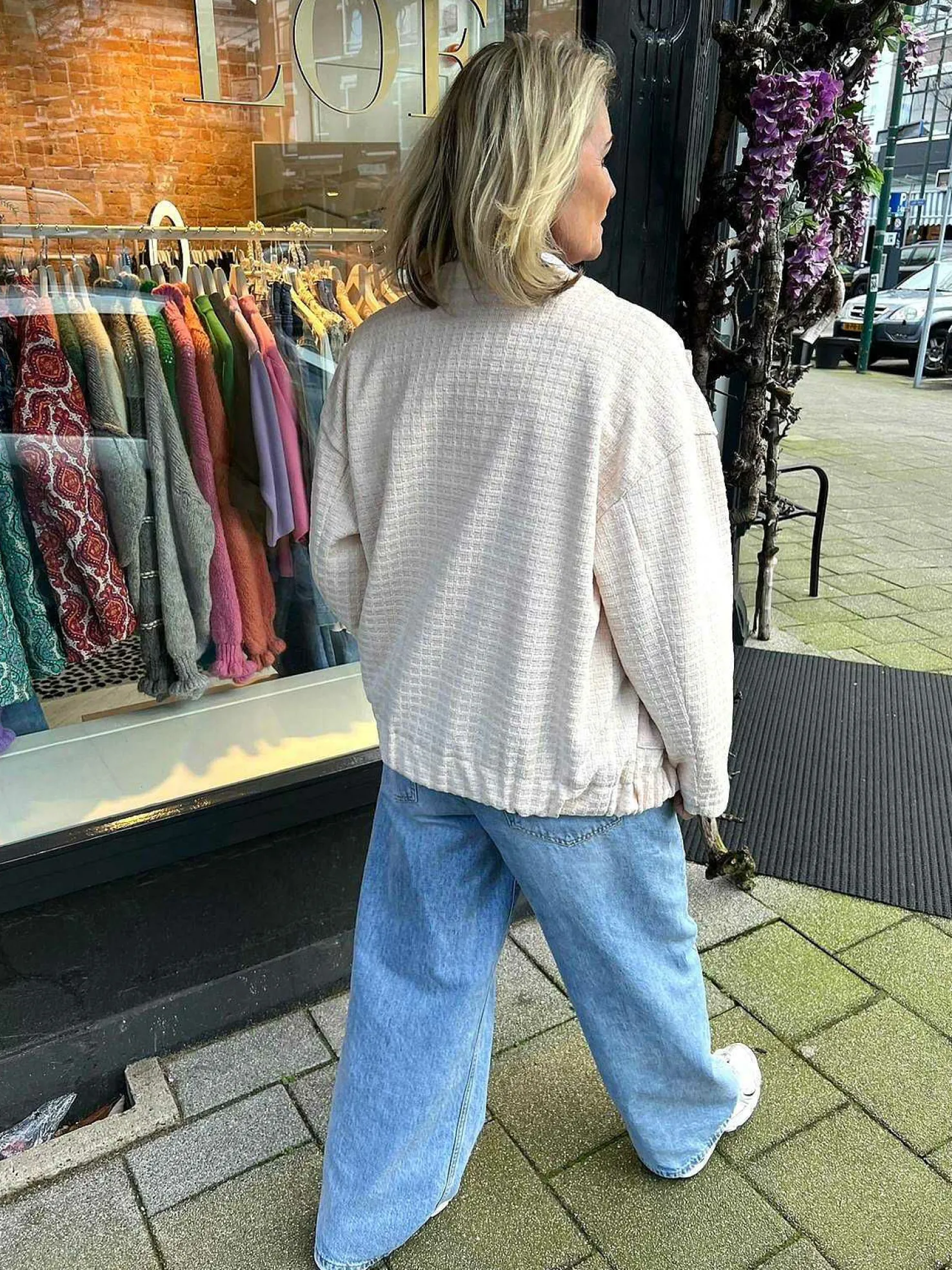 LOF Boutique Jassen>Tweed Bomber Jacket Light Beige