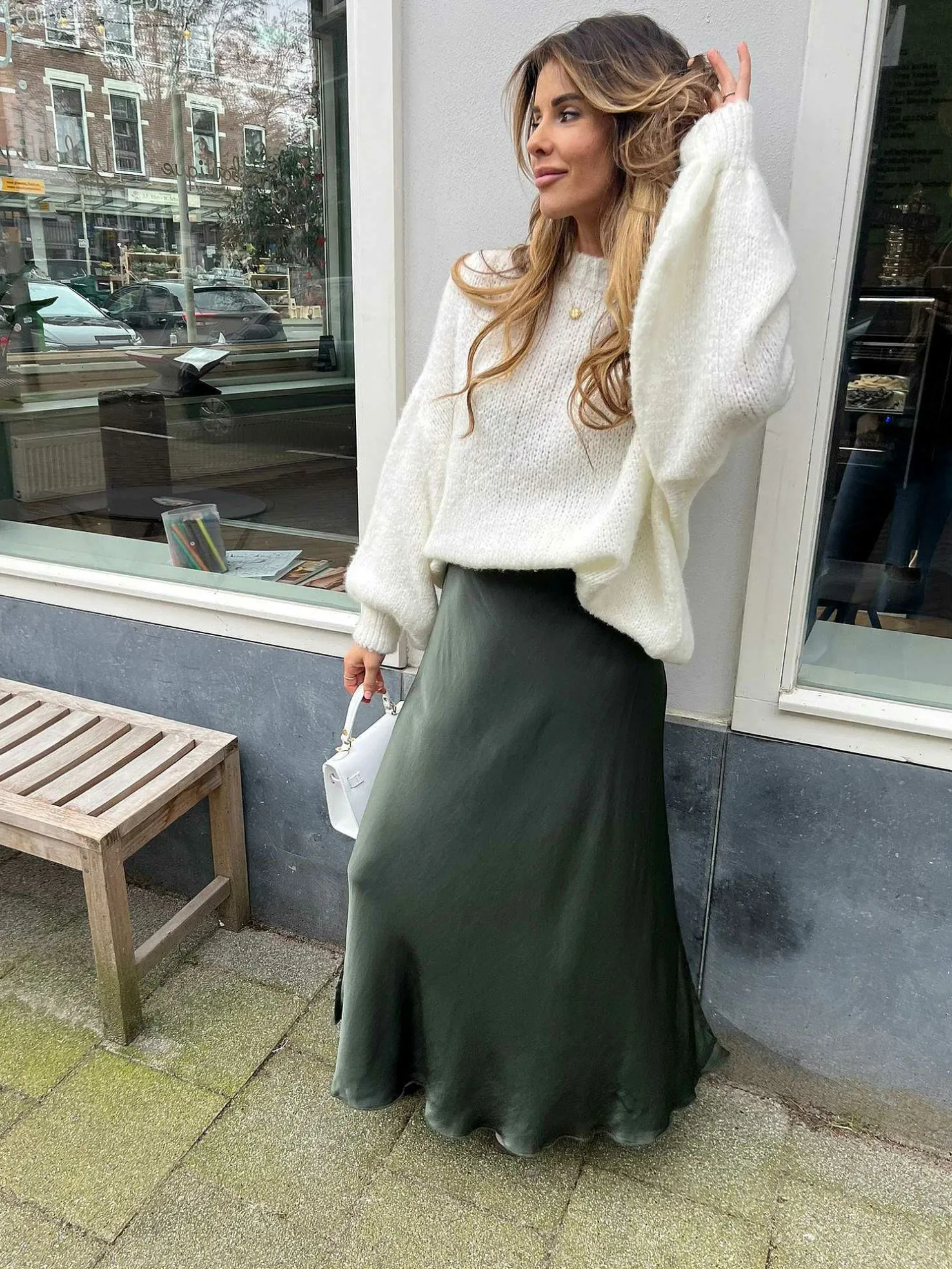 LOF Boutique Rokken>Vive Silky Maxi Skirt Army