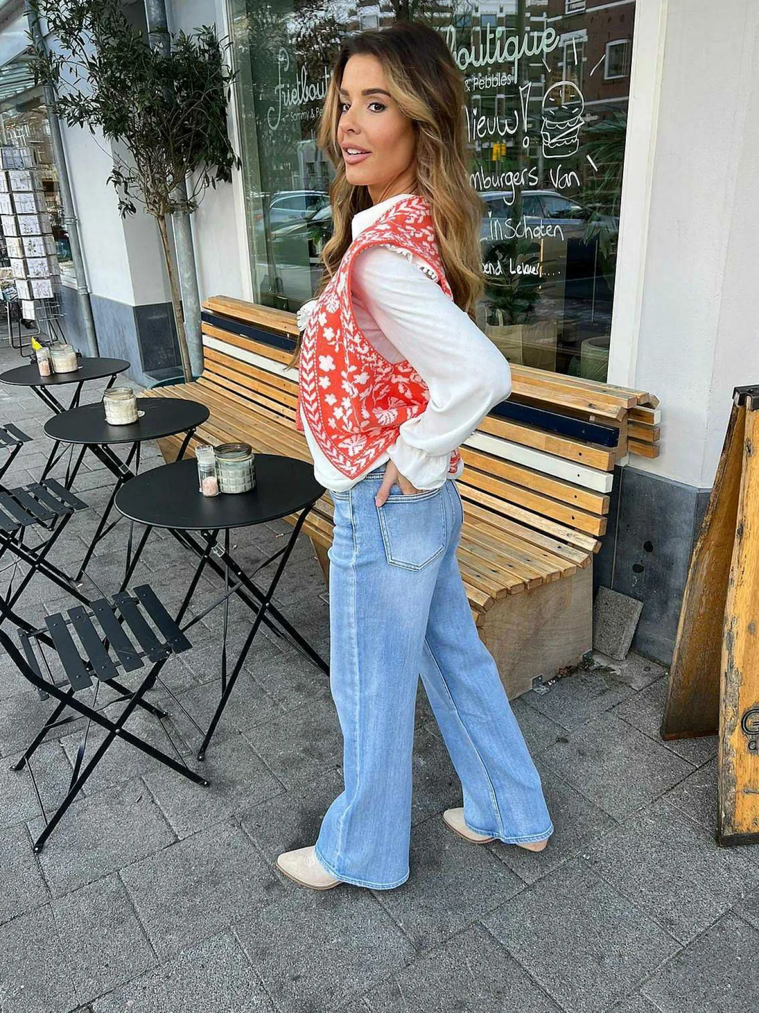 LOF Boutique Broeken>Wide Leg High Rise Jeans Blue