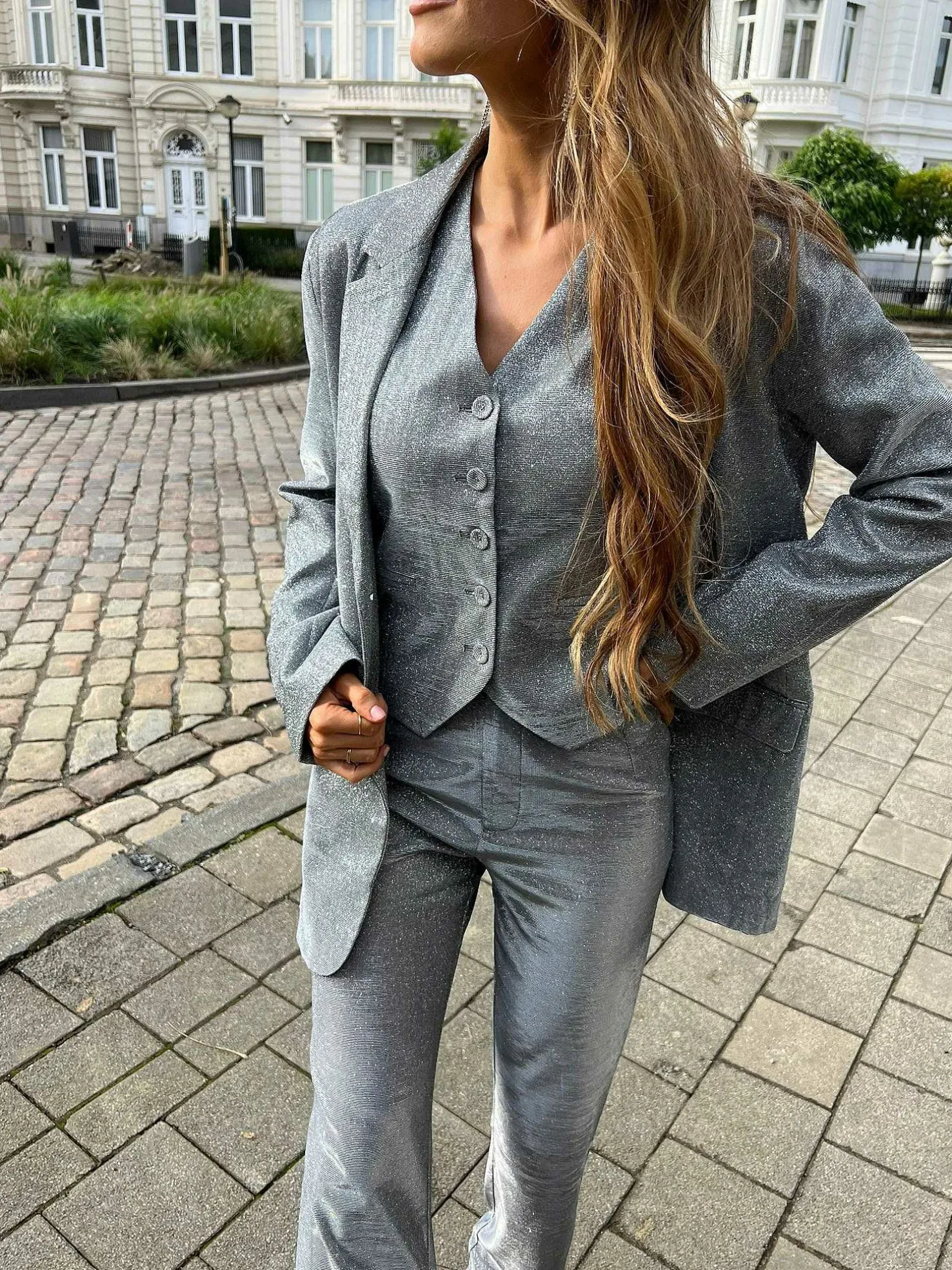 LOF Boutique Gilets>Yuna Sparkle Gilet Silver
